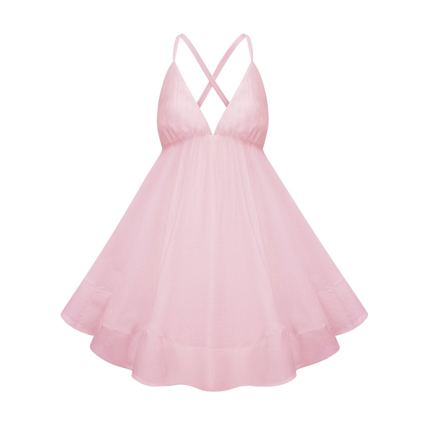 Quincie Pink Shirred Flounced Mini Dress
