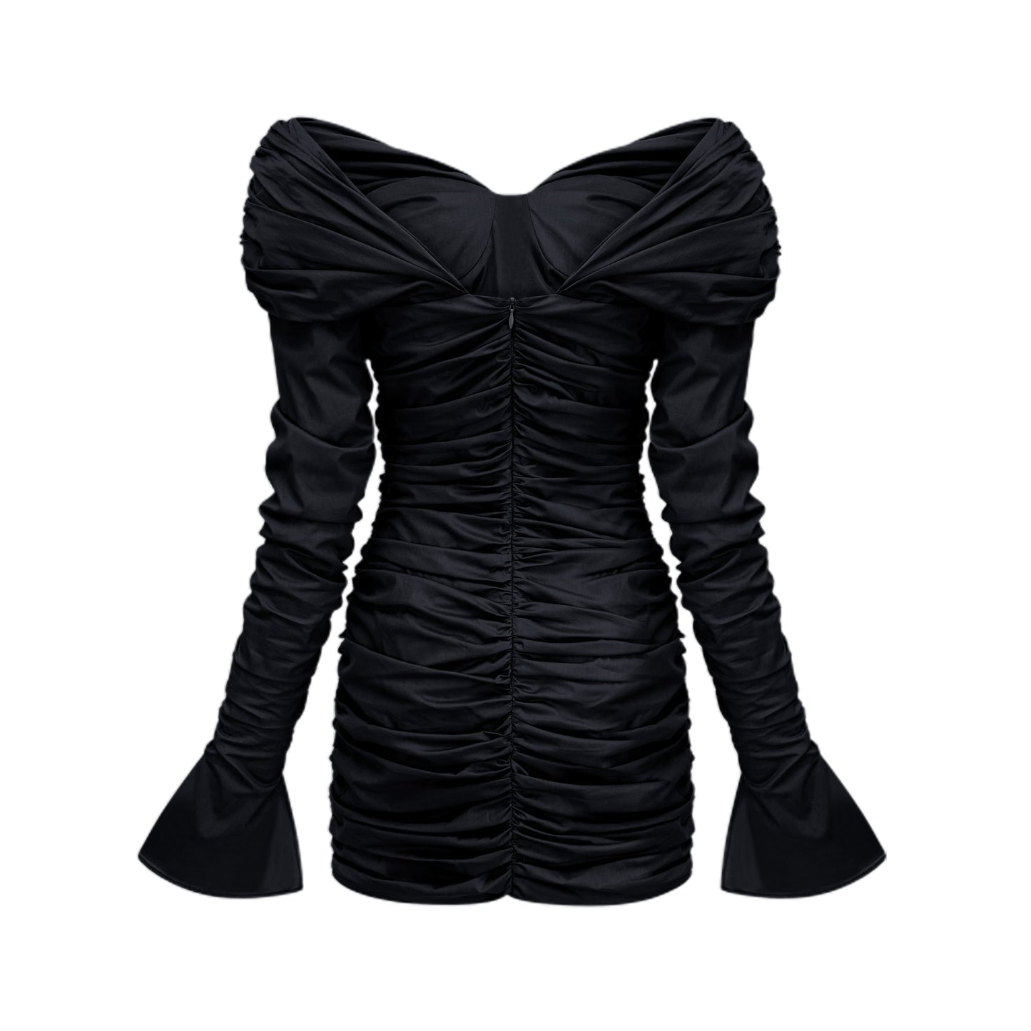 Apolline black off-shoulder ruched mini dress