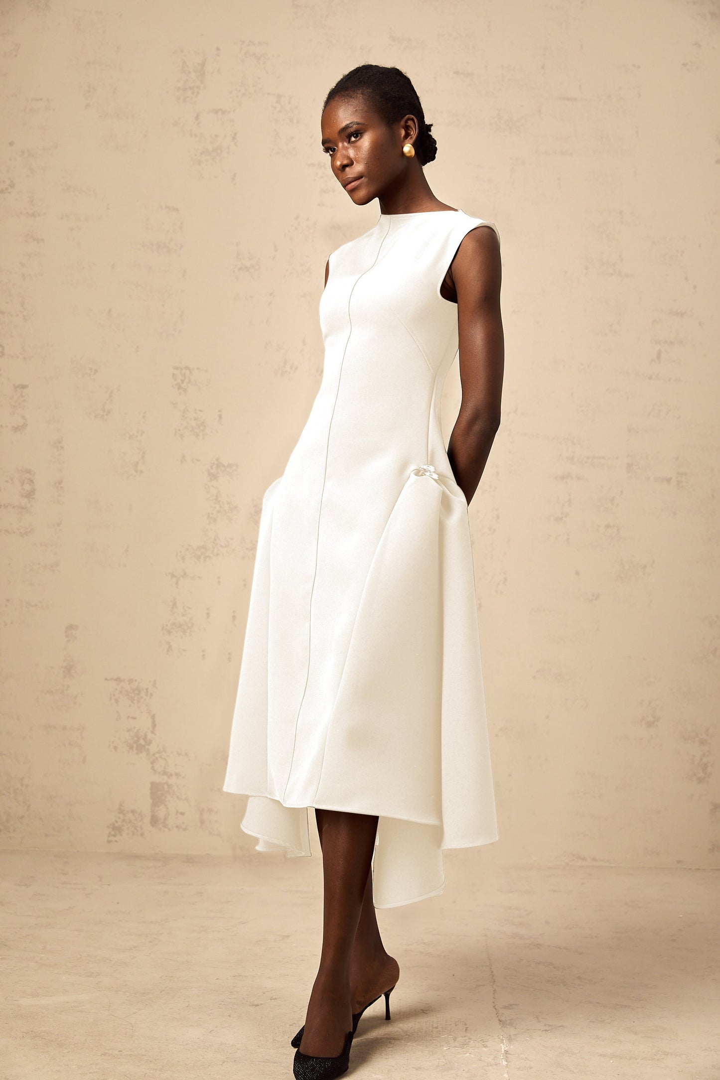 Jenifier white asymmetrical midi dress