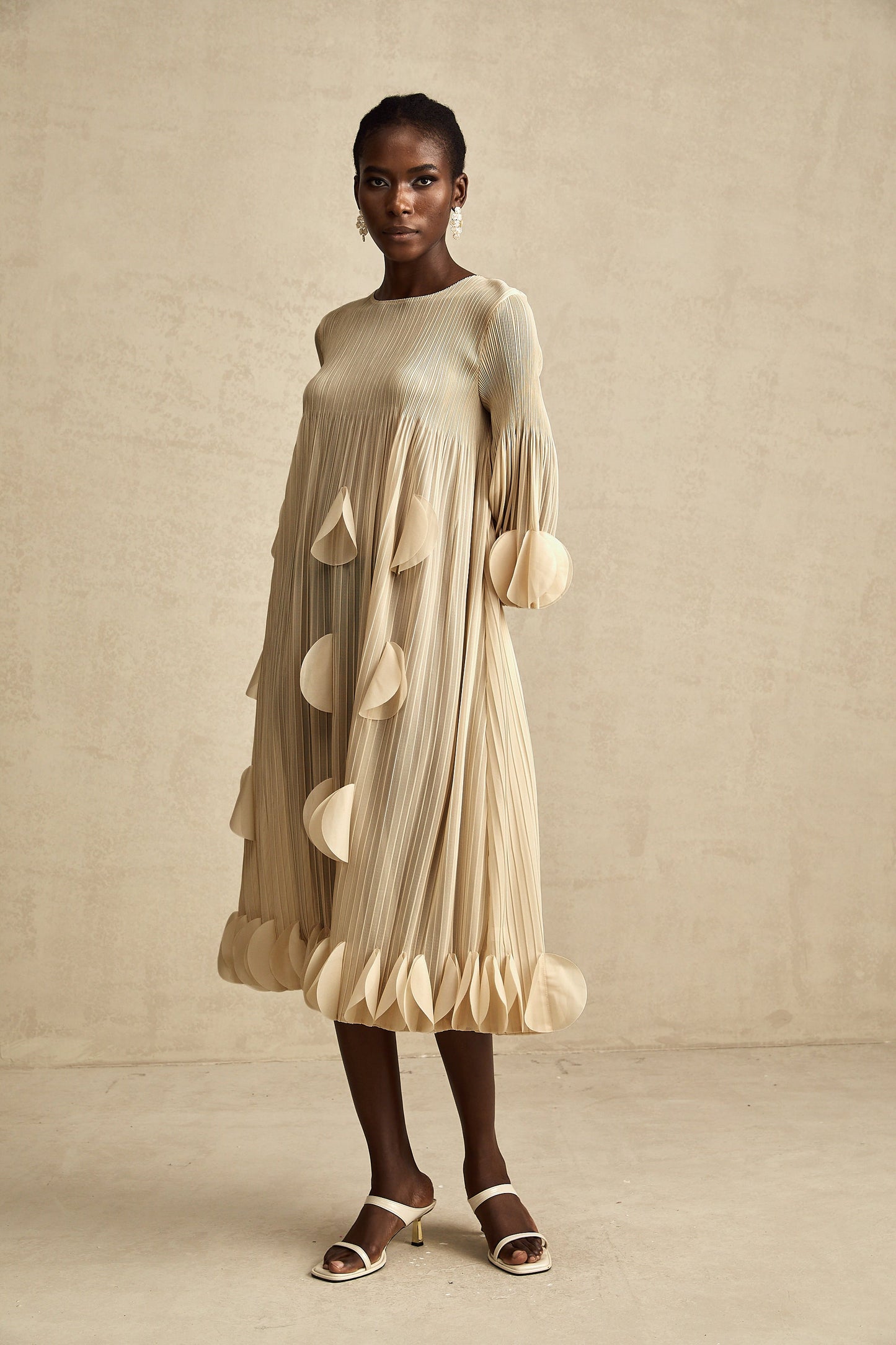 Alizée 3d-petal pleated midi dress