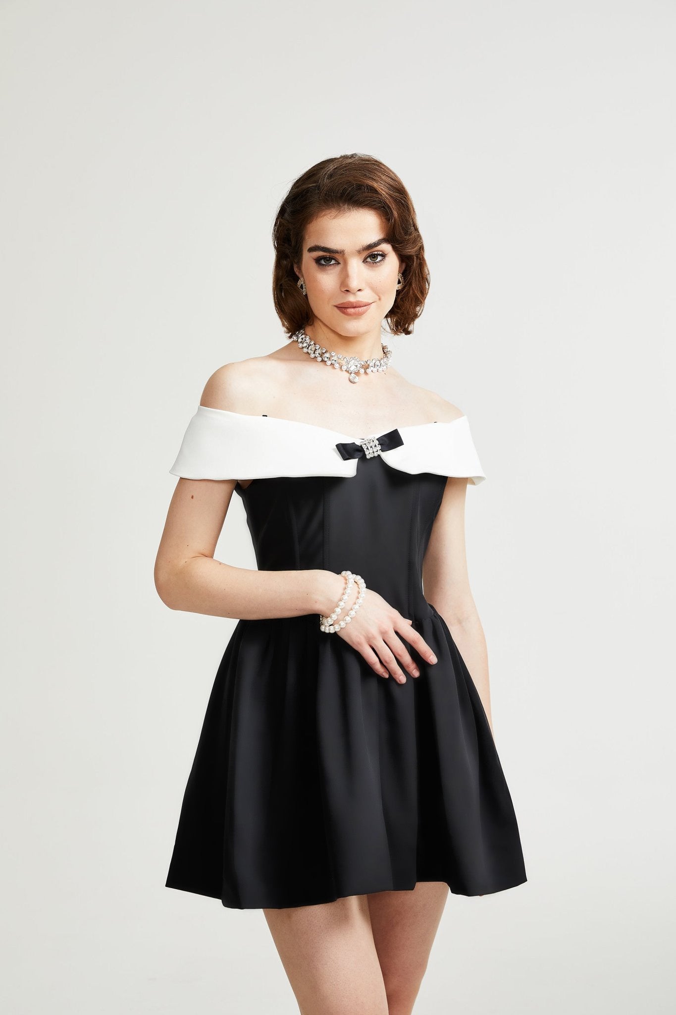 Deniece Black Off-The-Shoulder Mini Dress