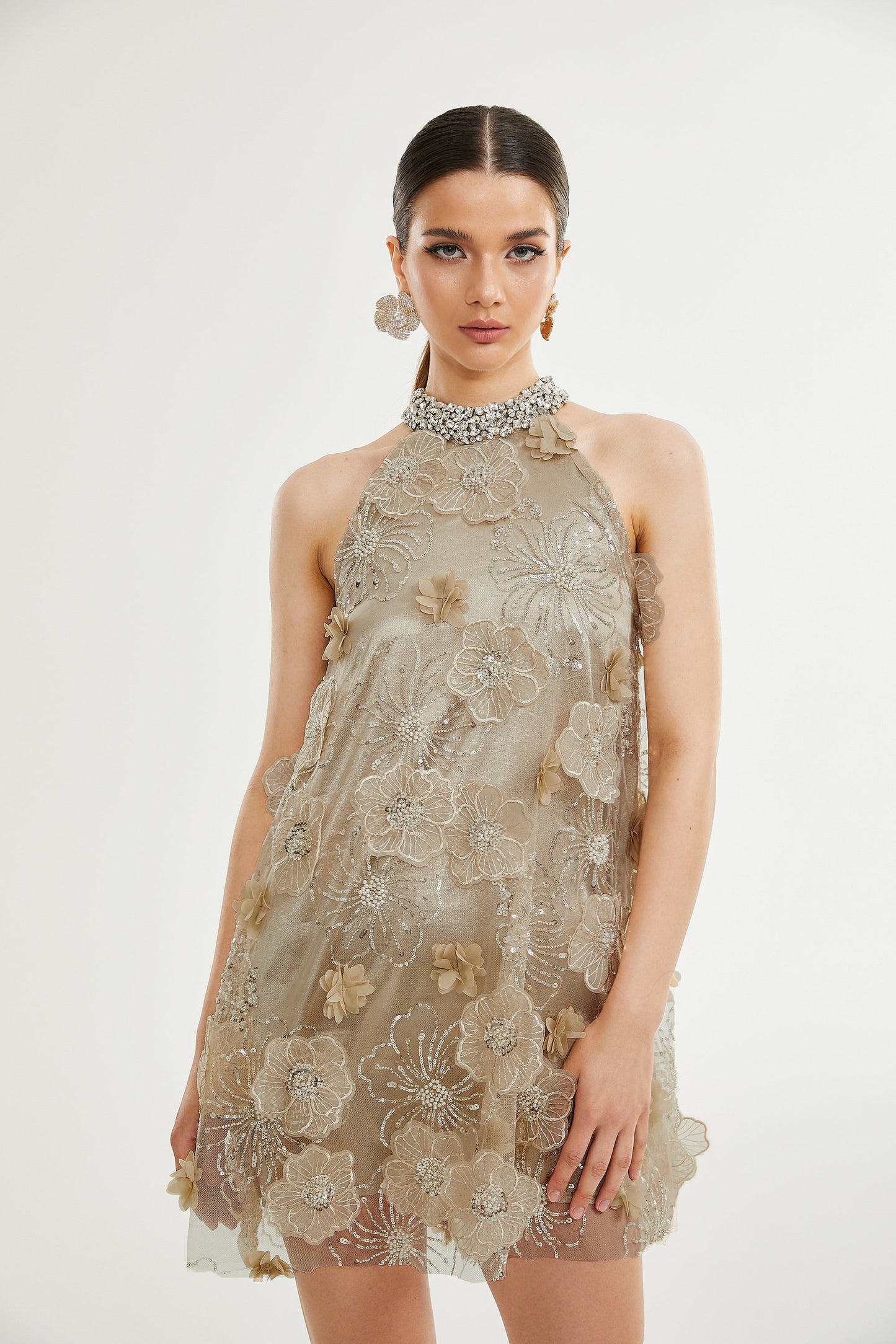 Liane embellished floral mini dress