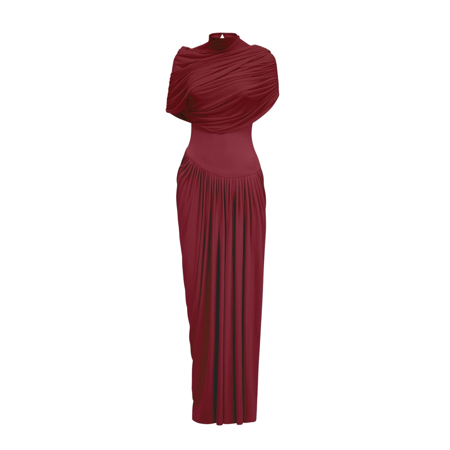 Catherine asymmetrical pleated maxi dress in Red