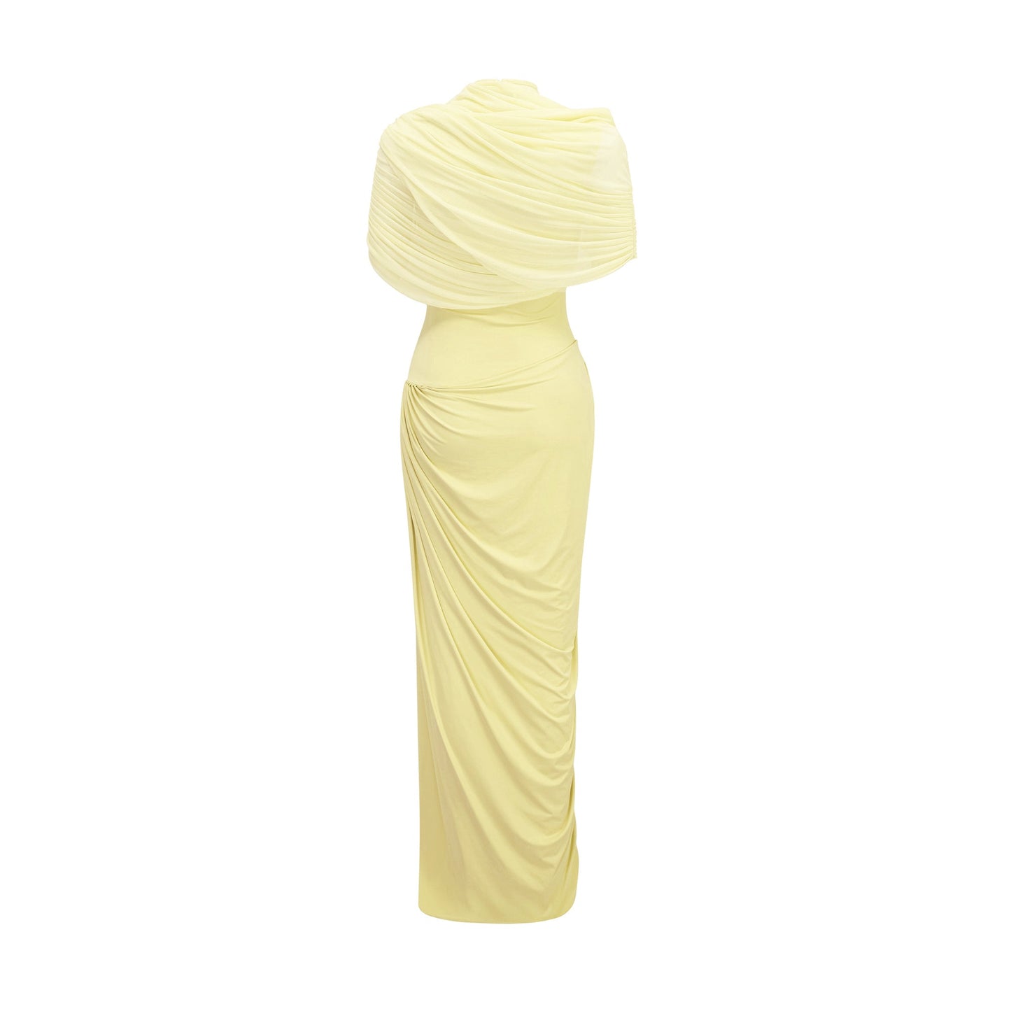 Catherine asymmetrical pleated maxi dress in Yellow