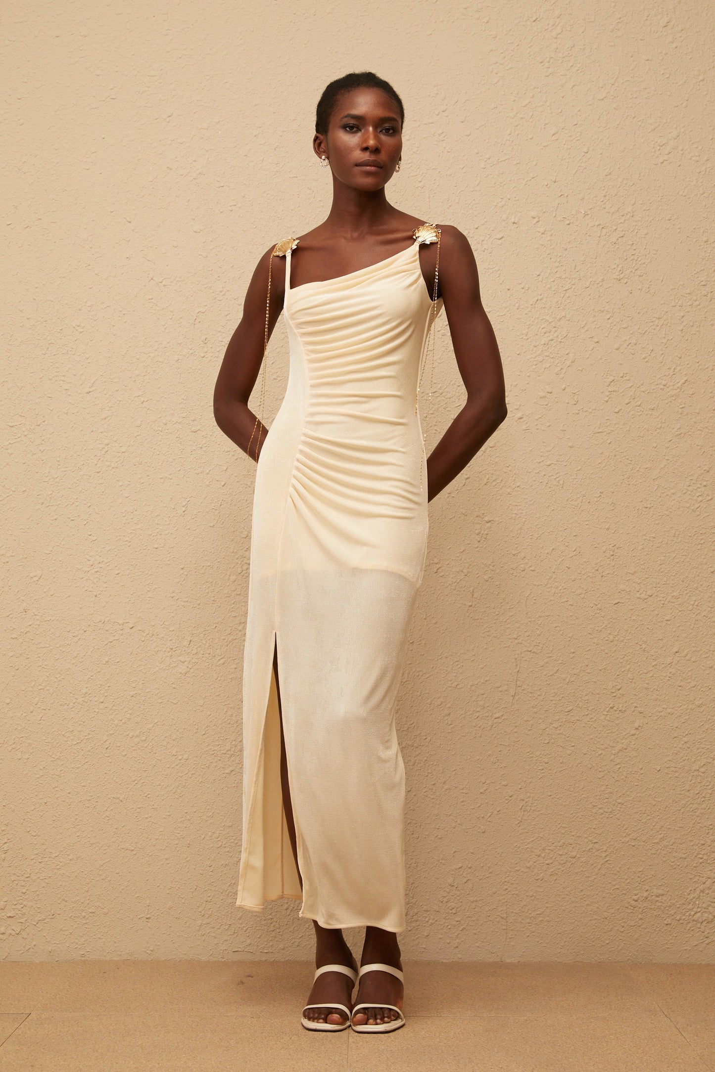 Ondine Shell Embellished Ruched Corset Maxi Dress