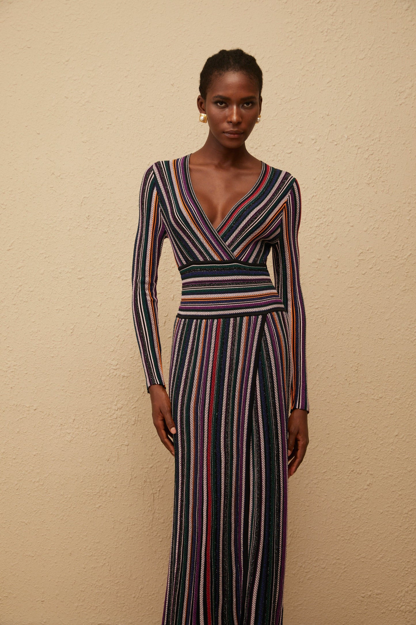 Phoebe Black Vertical Stripe Knit Maxi Dress
