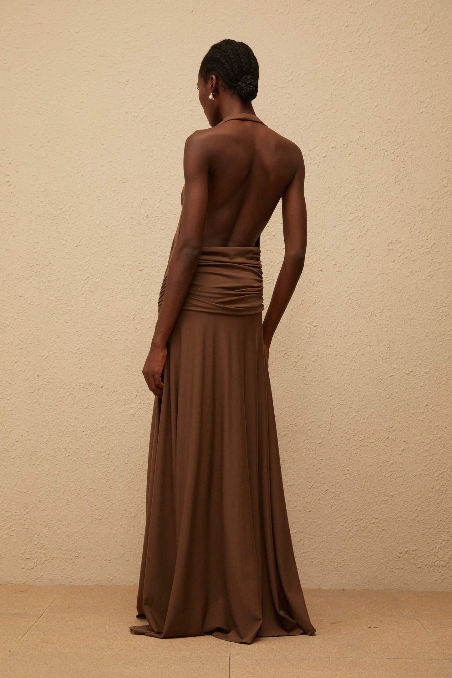Minna Brown Halterneck Twisted Maxi Dress