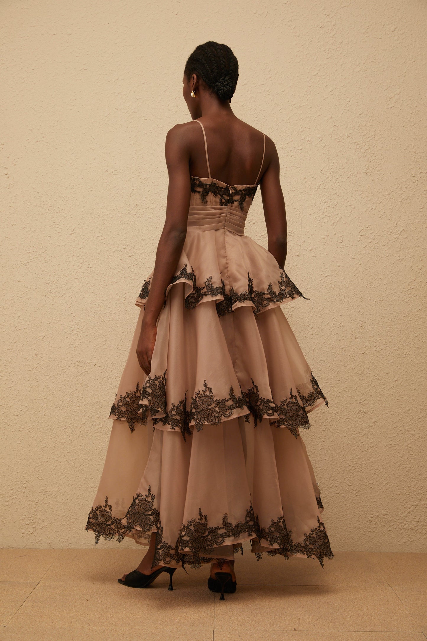 Frideborg Brown Tiered Tulle Maxi Dress