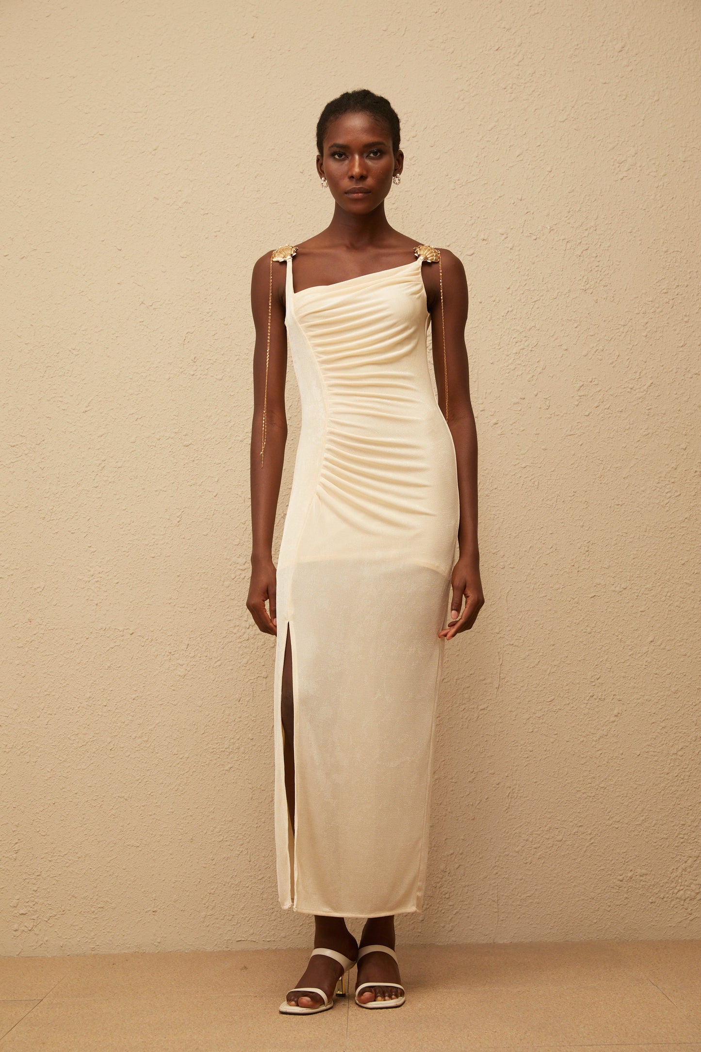 Ondine Shell Embellished Ruched Corset Maxi Dress