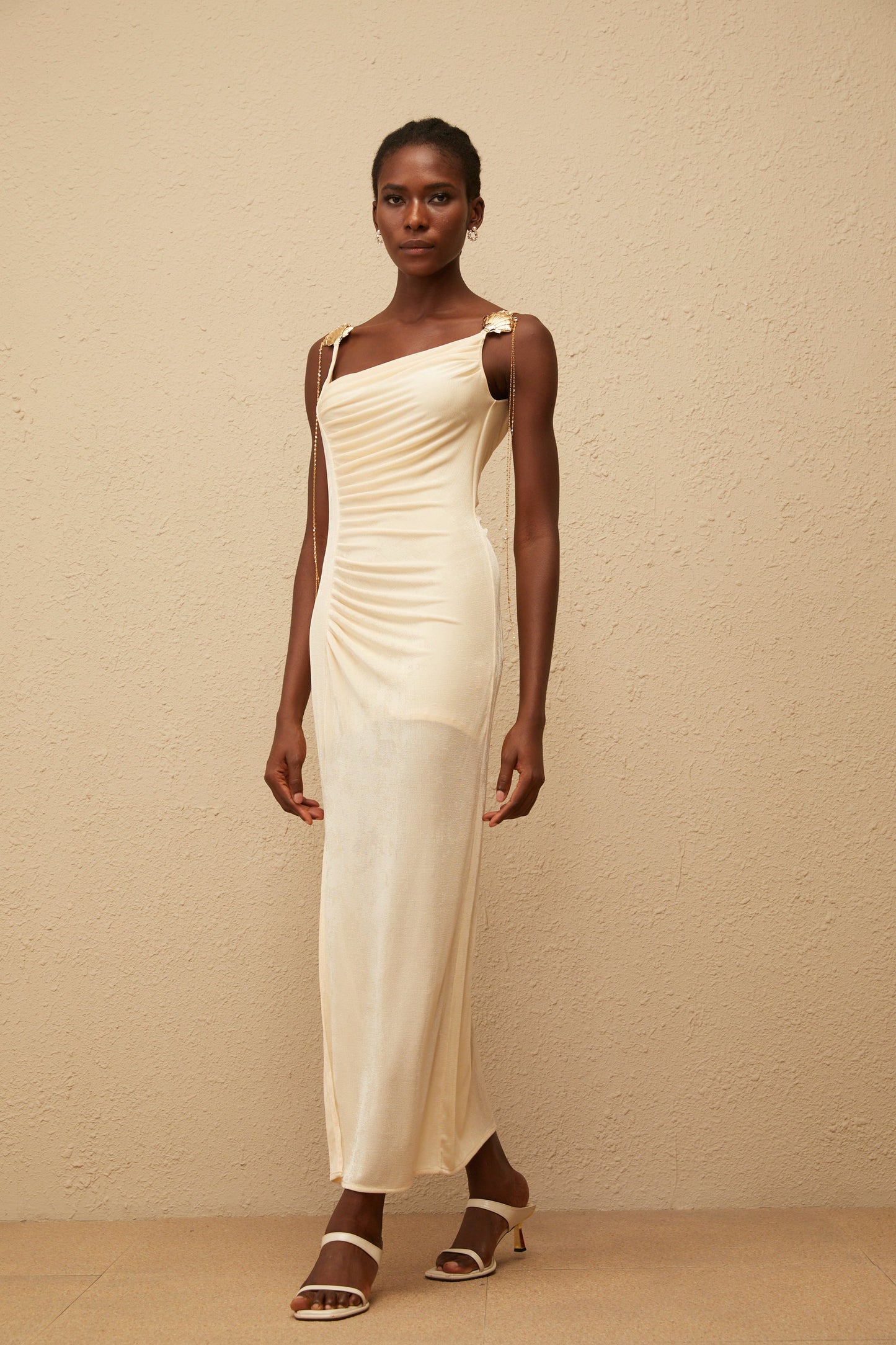 Ondine Shell Embellished Ruched Corset Maxi Dress