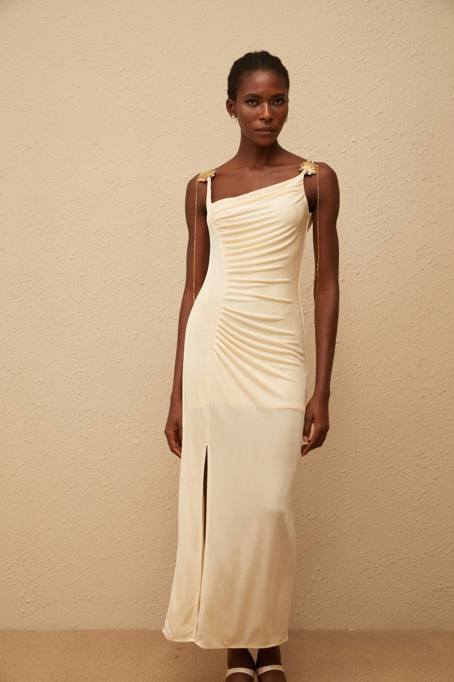 Ondine Shell Embellished Ruched Corset Maxi Dress