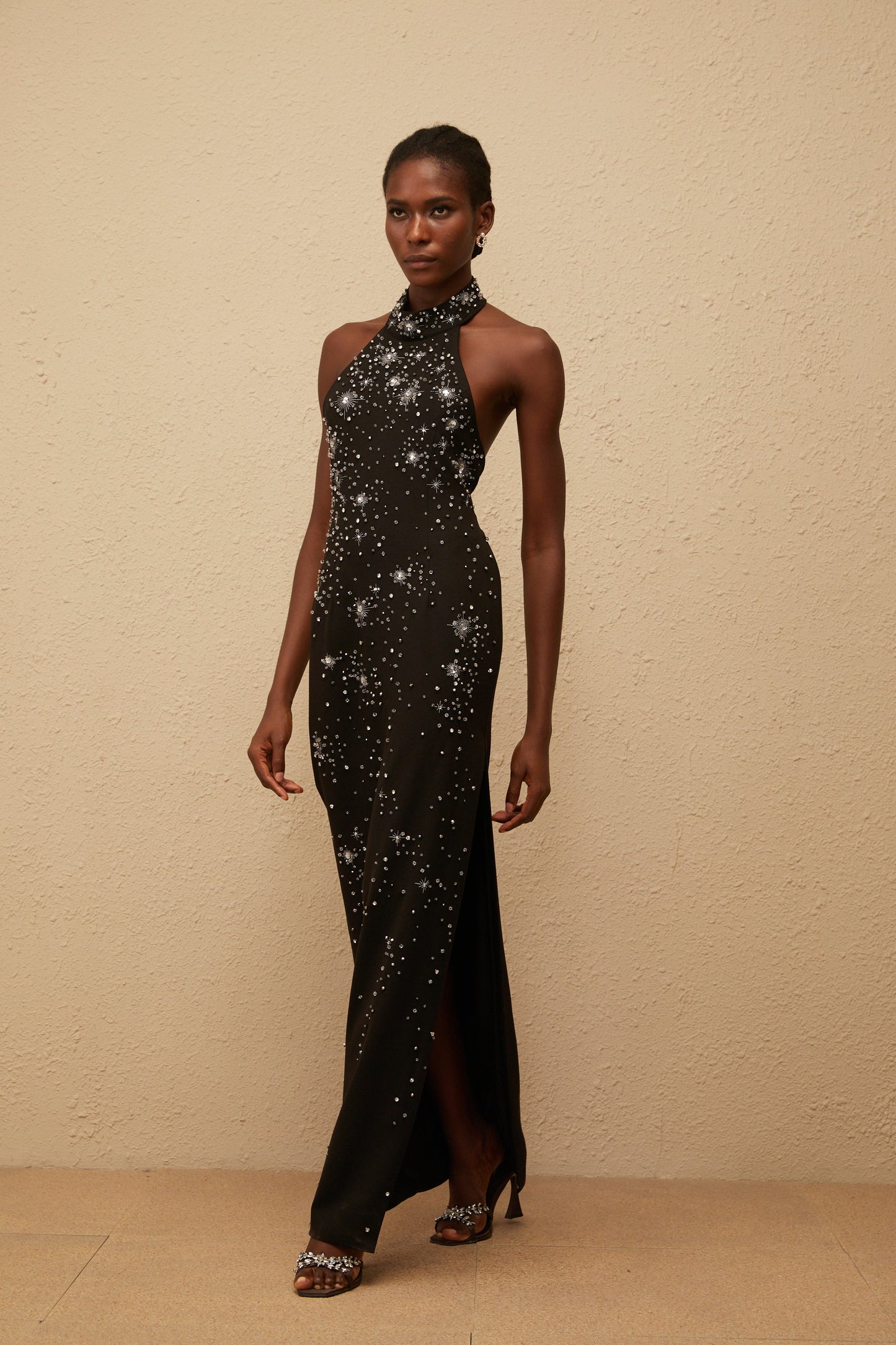 Perle Black Embellished Skinny Cut Maxi Dress