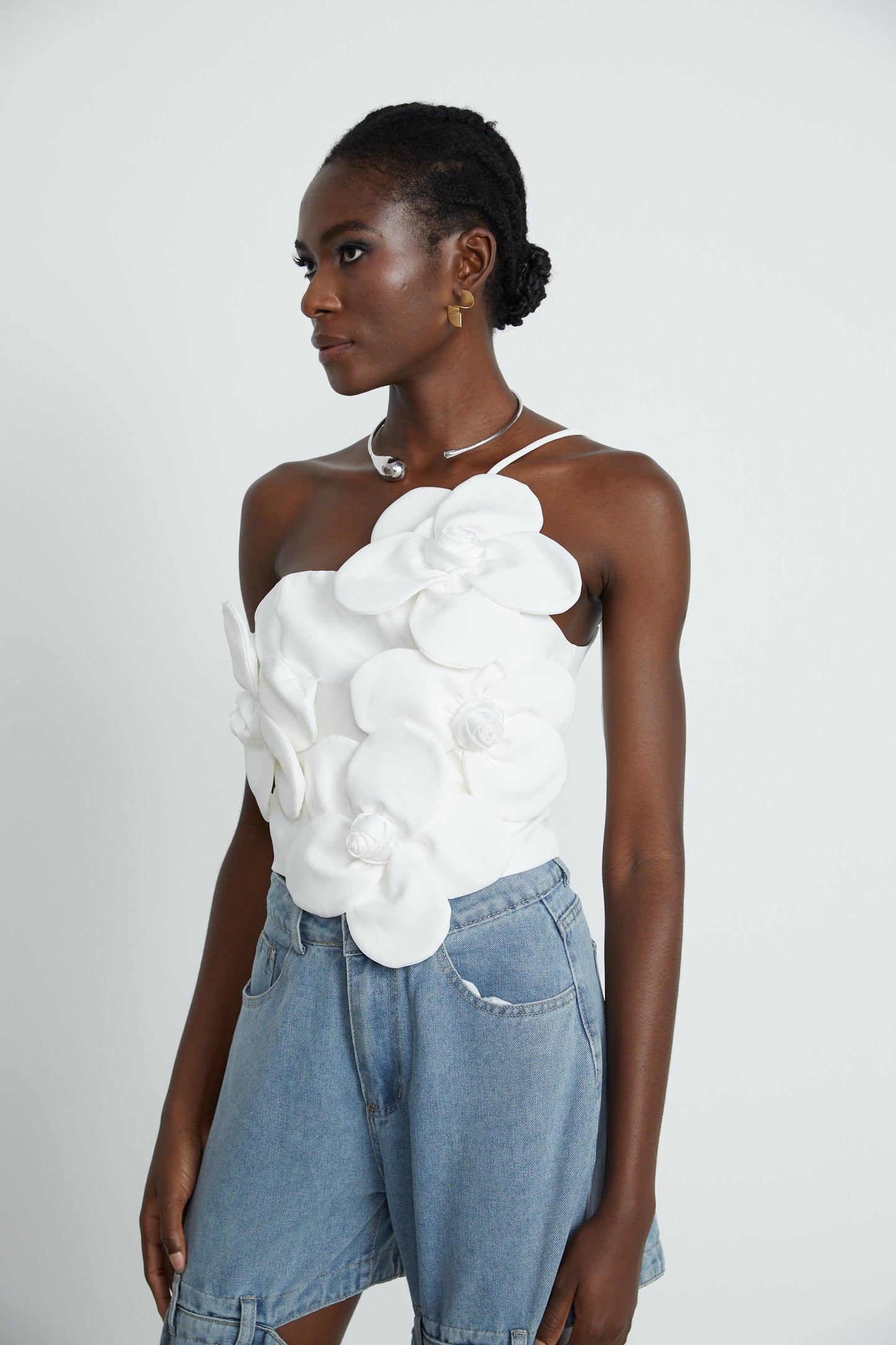 Priscille floral-appliqué halterneck top