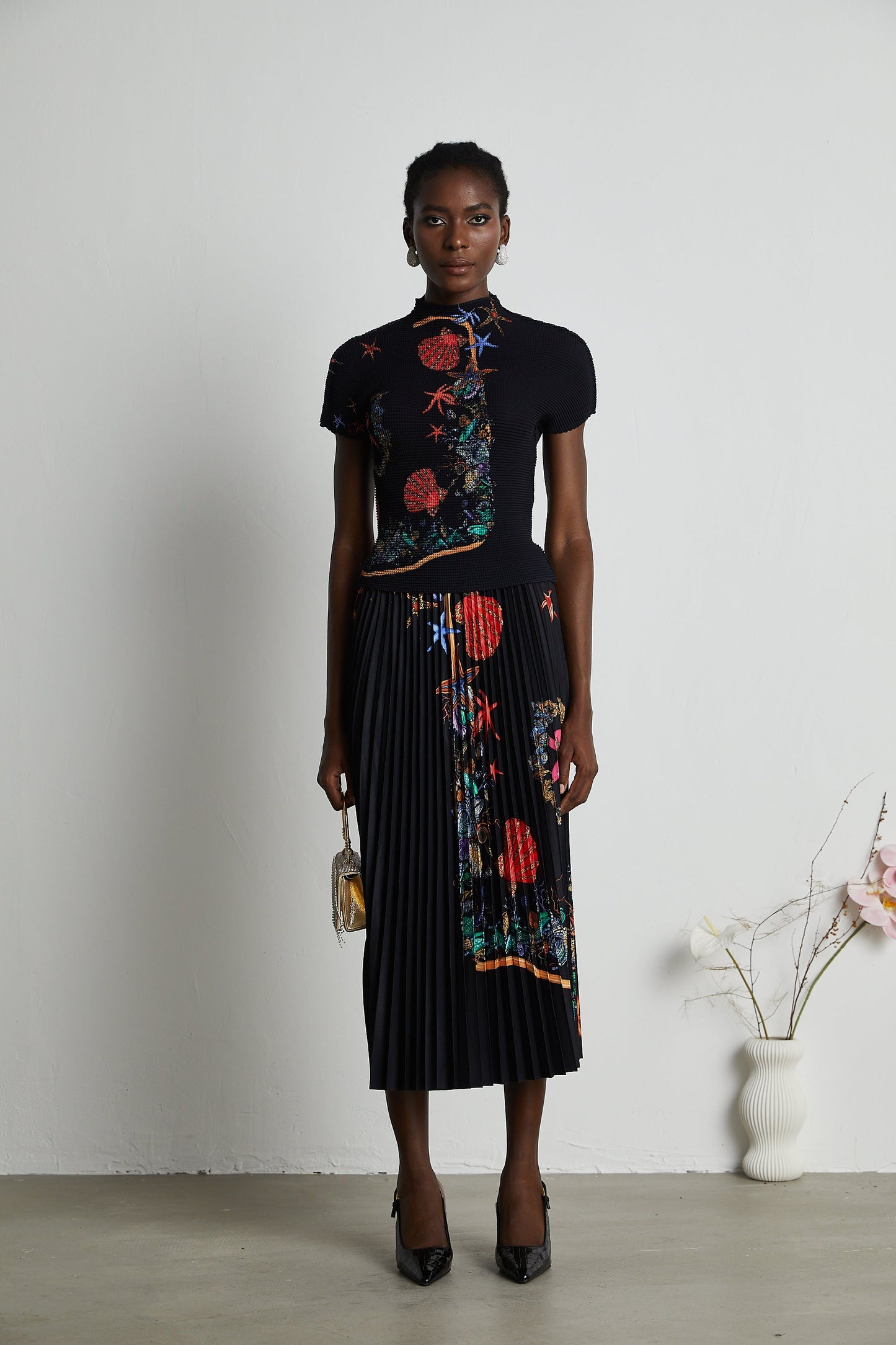 Josiane pattern-print knitted top & skirt matching set