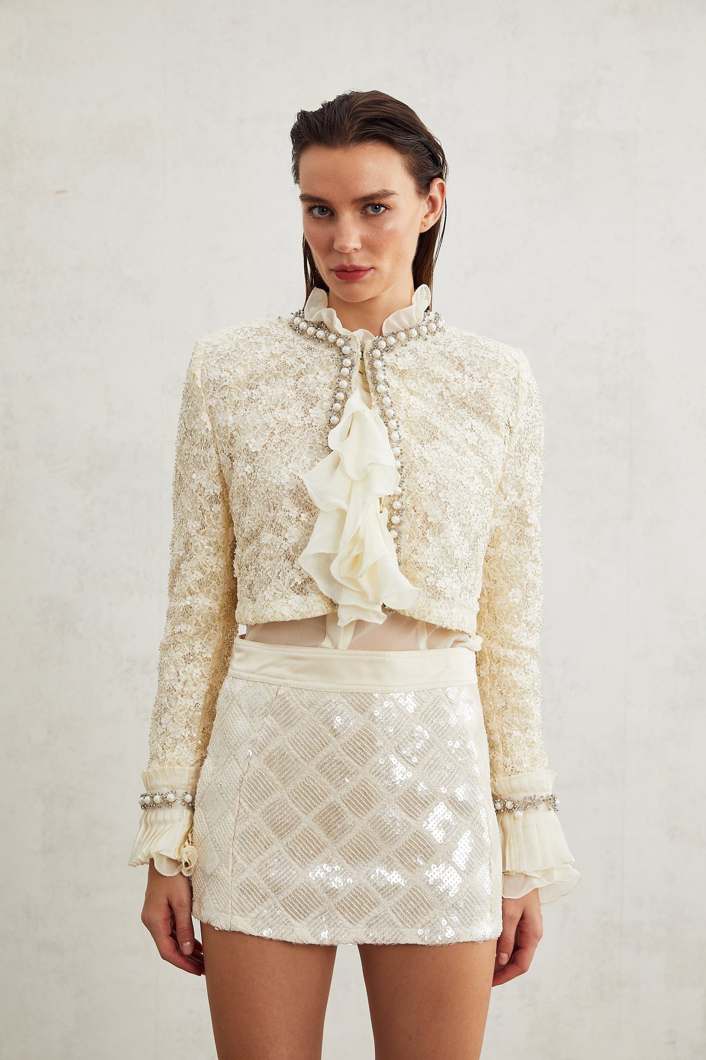 Madeleine floral faux-pearl trim jacket