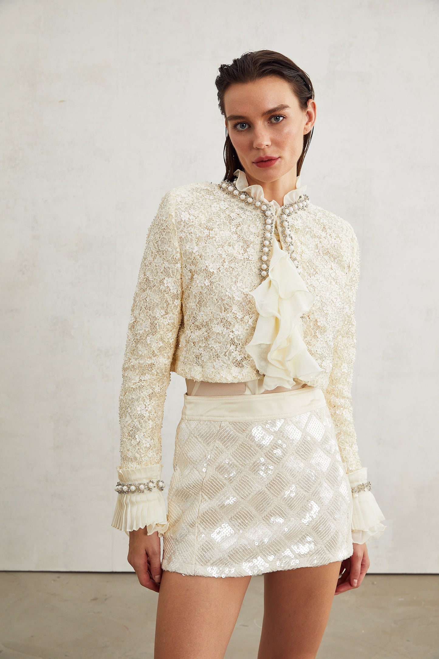 Madeleine floral faux-pearl trim jacket