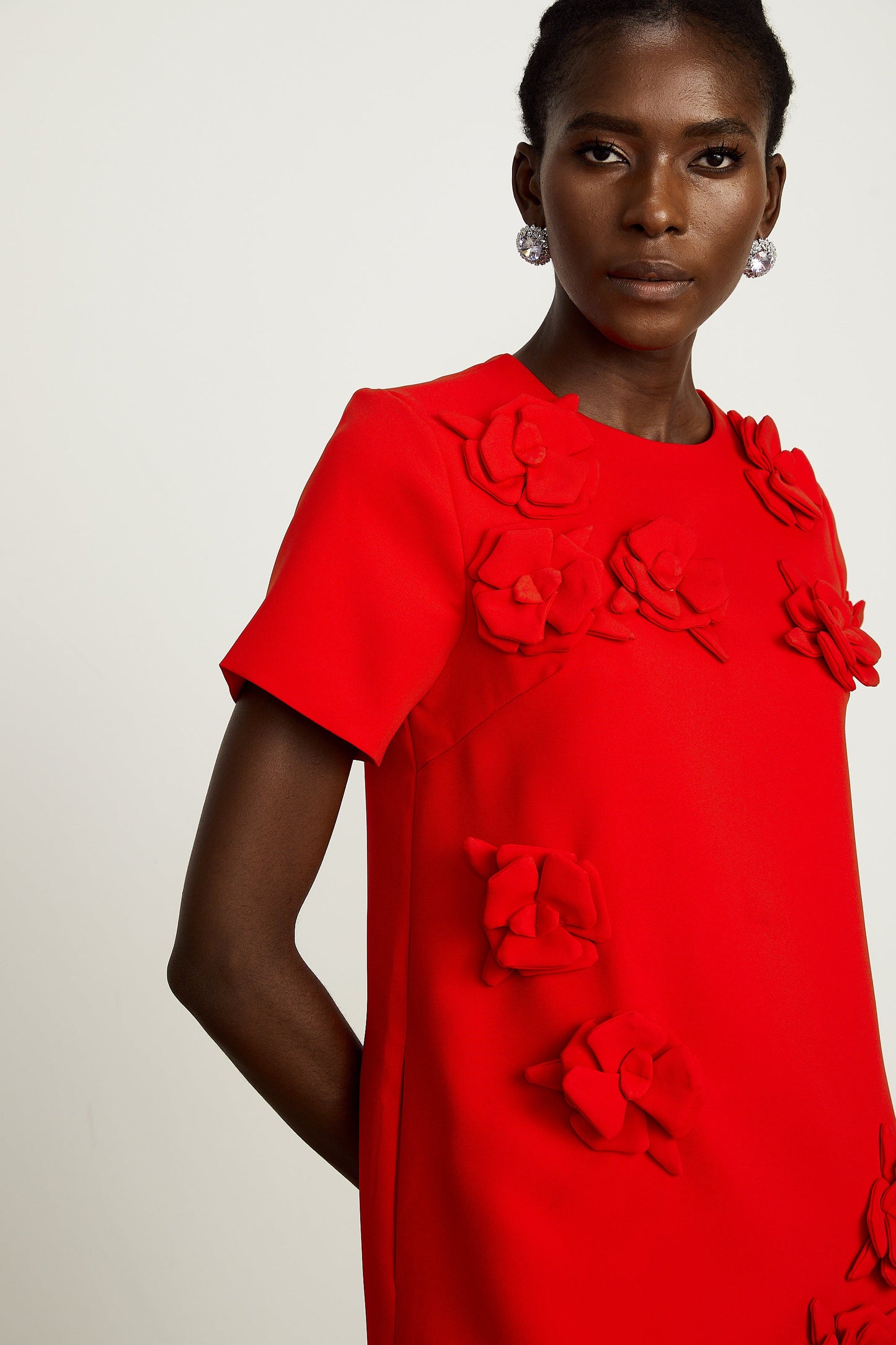 Calista red floral-detail short-sleeve mini dress