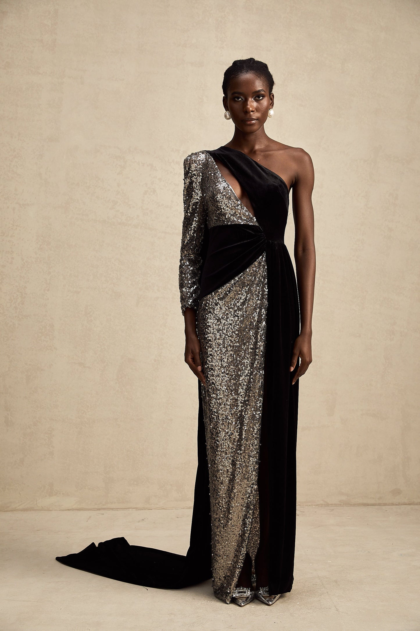 Juliette sequin-embellished asymmetrical maxi dress