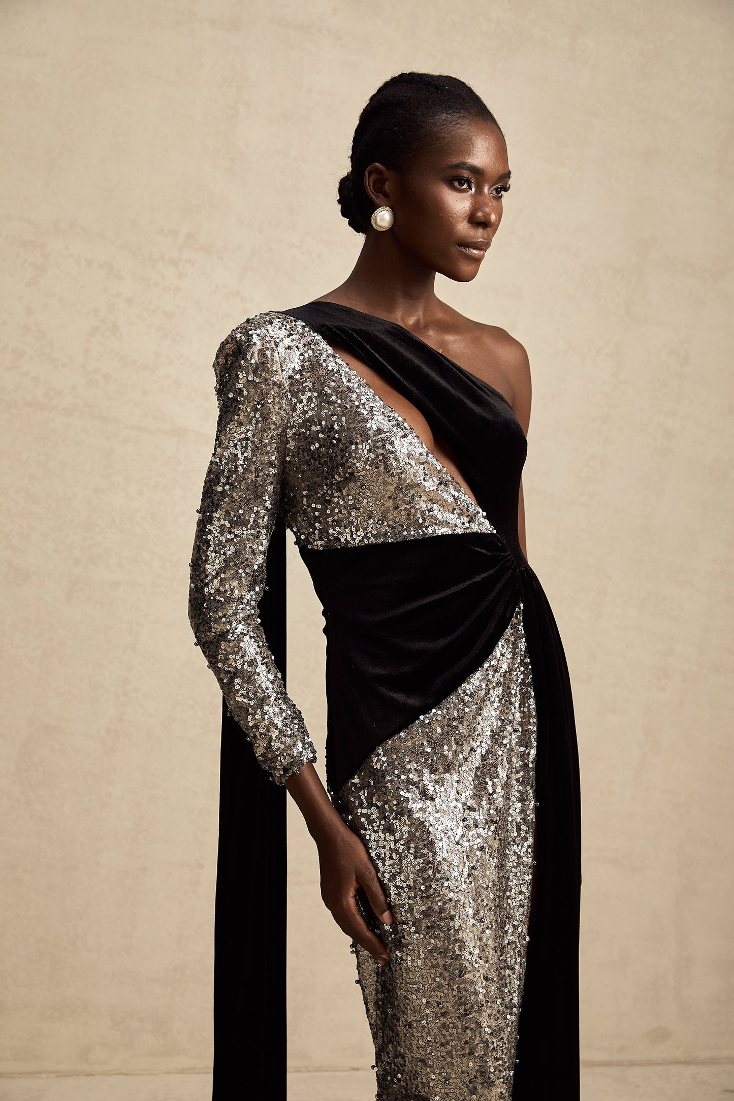 Juliette sequin-embellished asymmetrical maxi dress