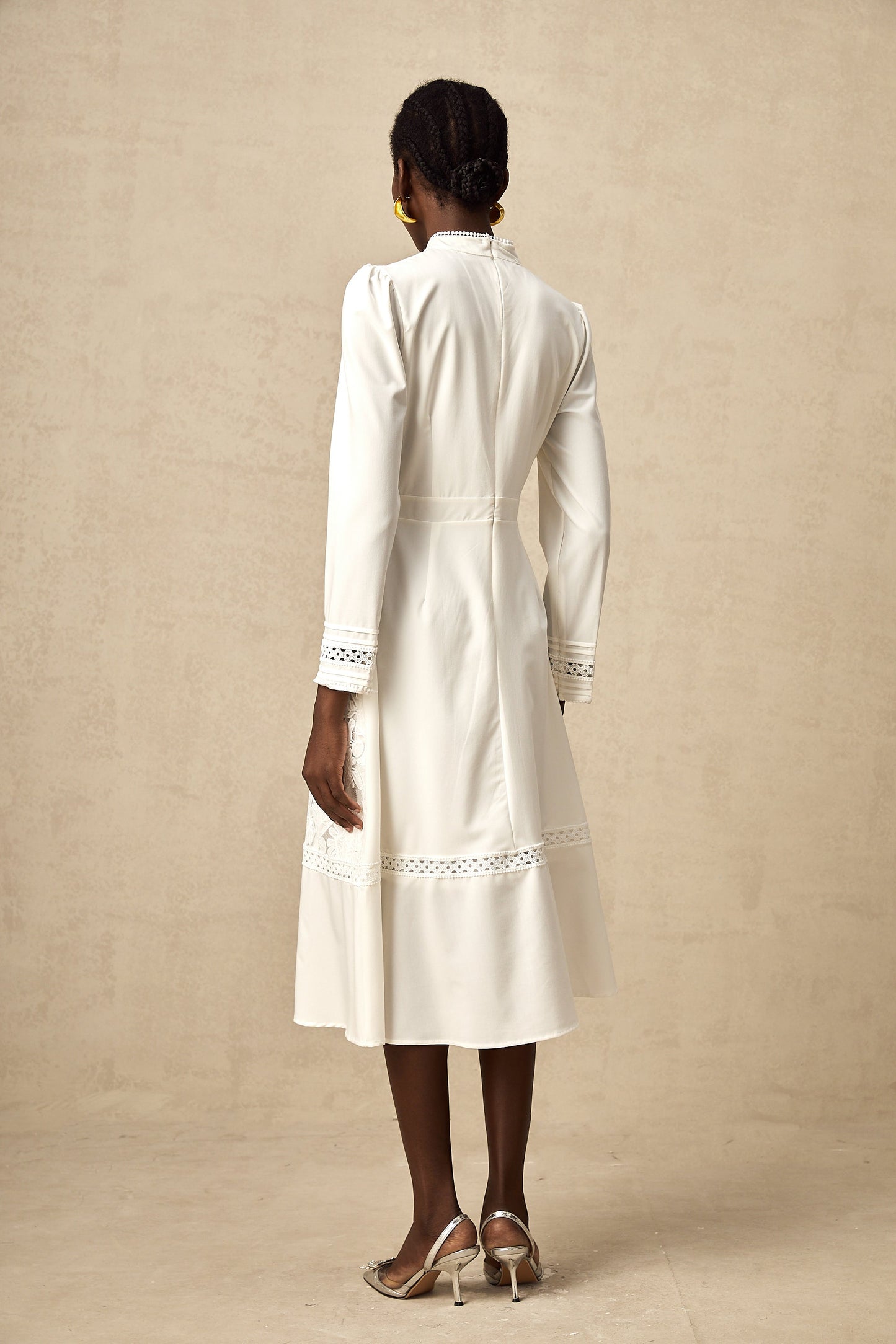 Madeleine white panelled embroidered midi dress