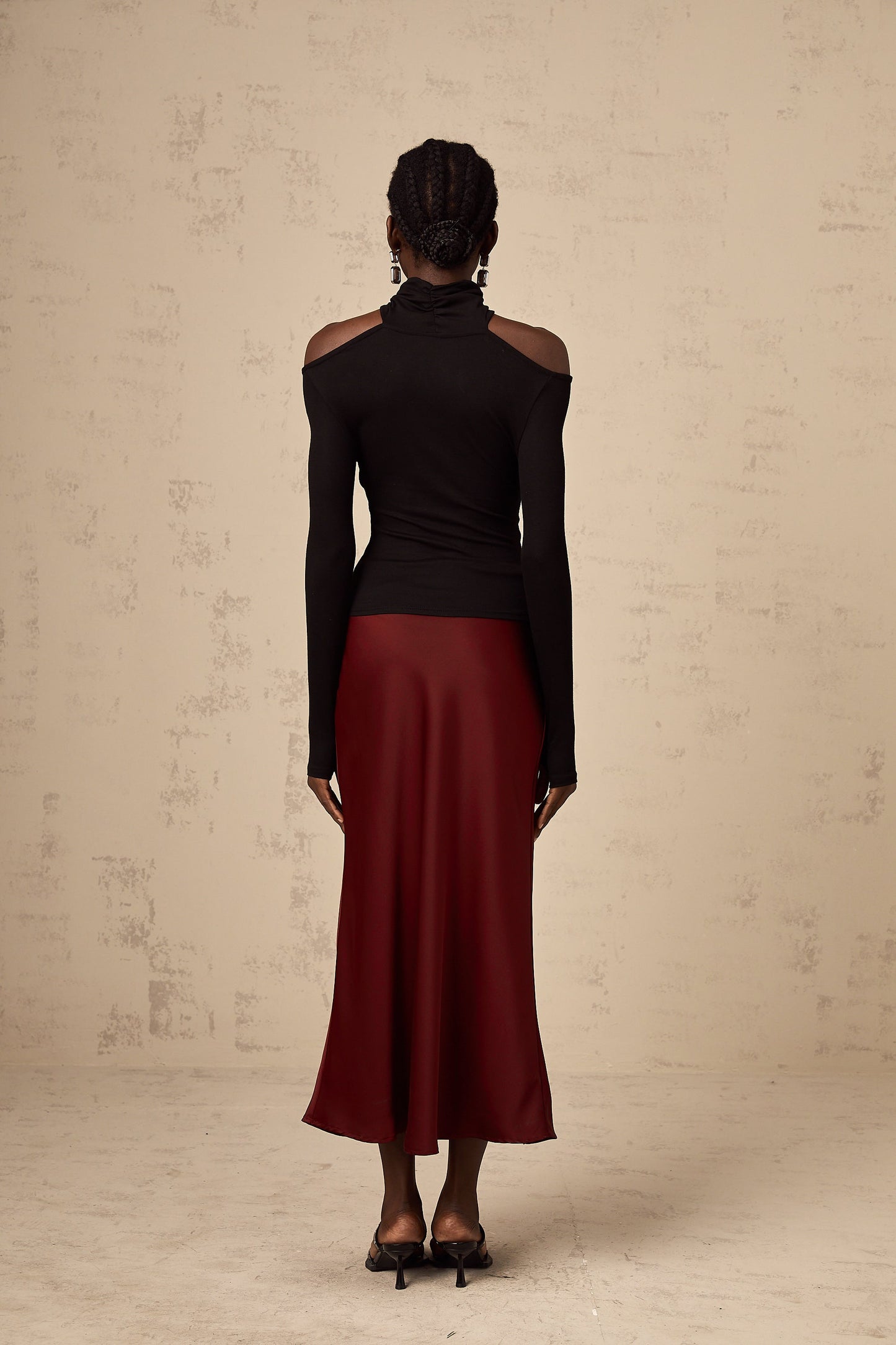 Vanessa red flared satin skirt