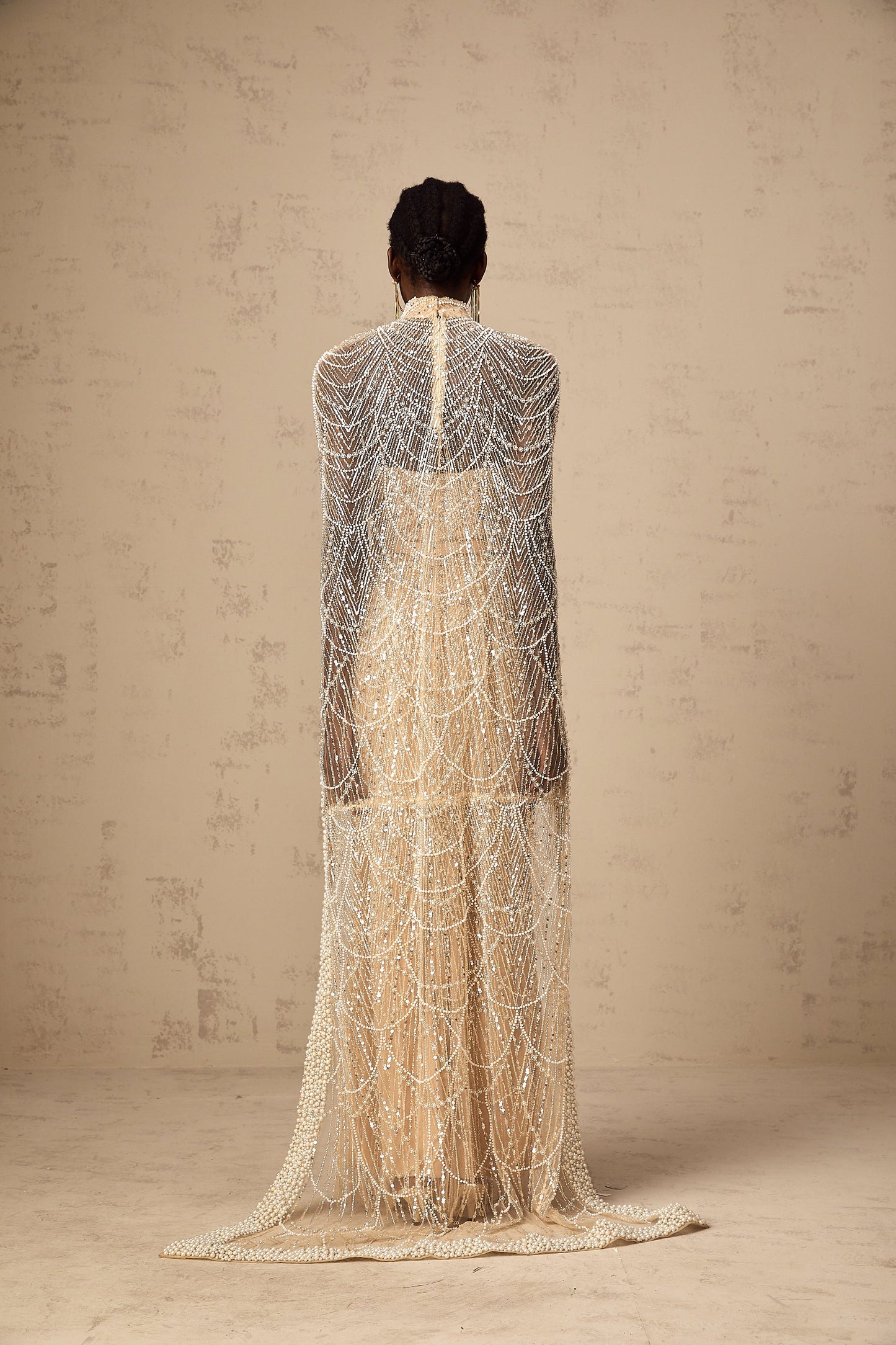 Frederica champagne beaded cape & gown matching set