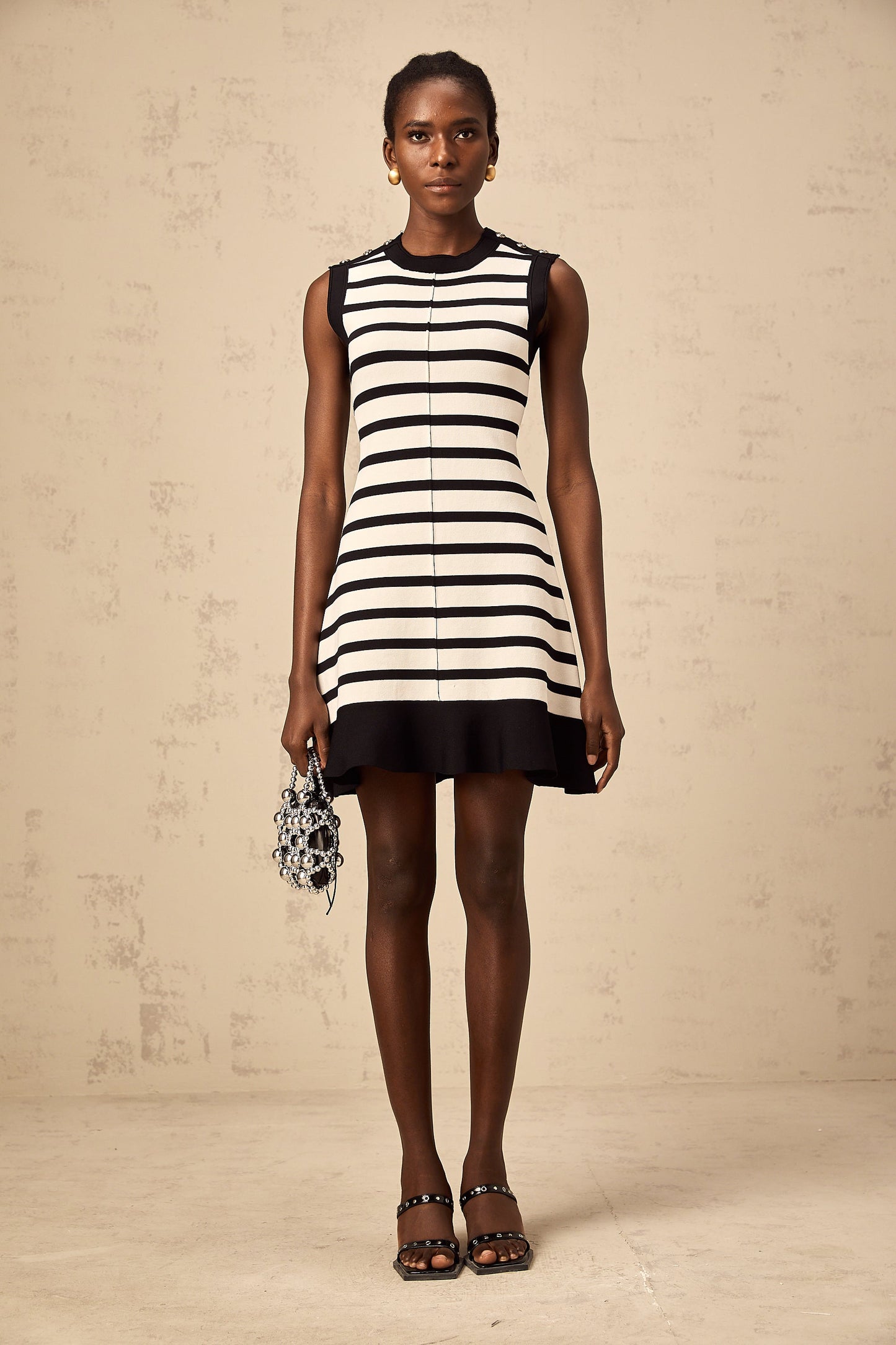 Heloise black horizontal-striped knit mini dress