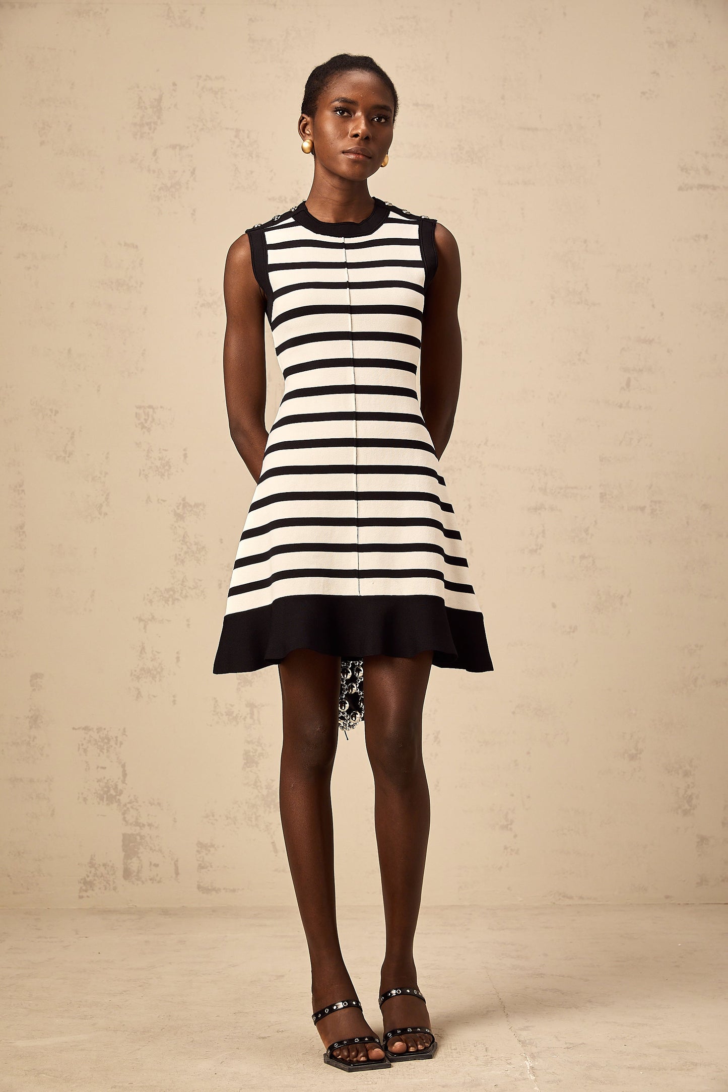 Heloise black horizontal-striped knit mini dress