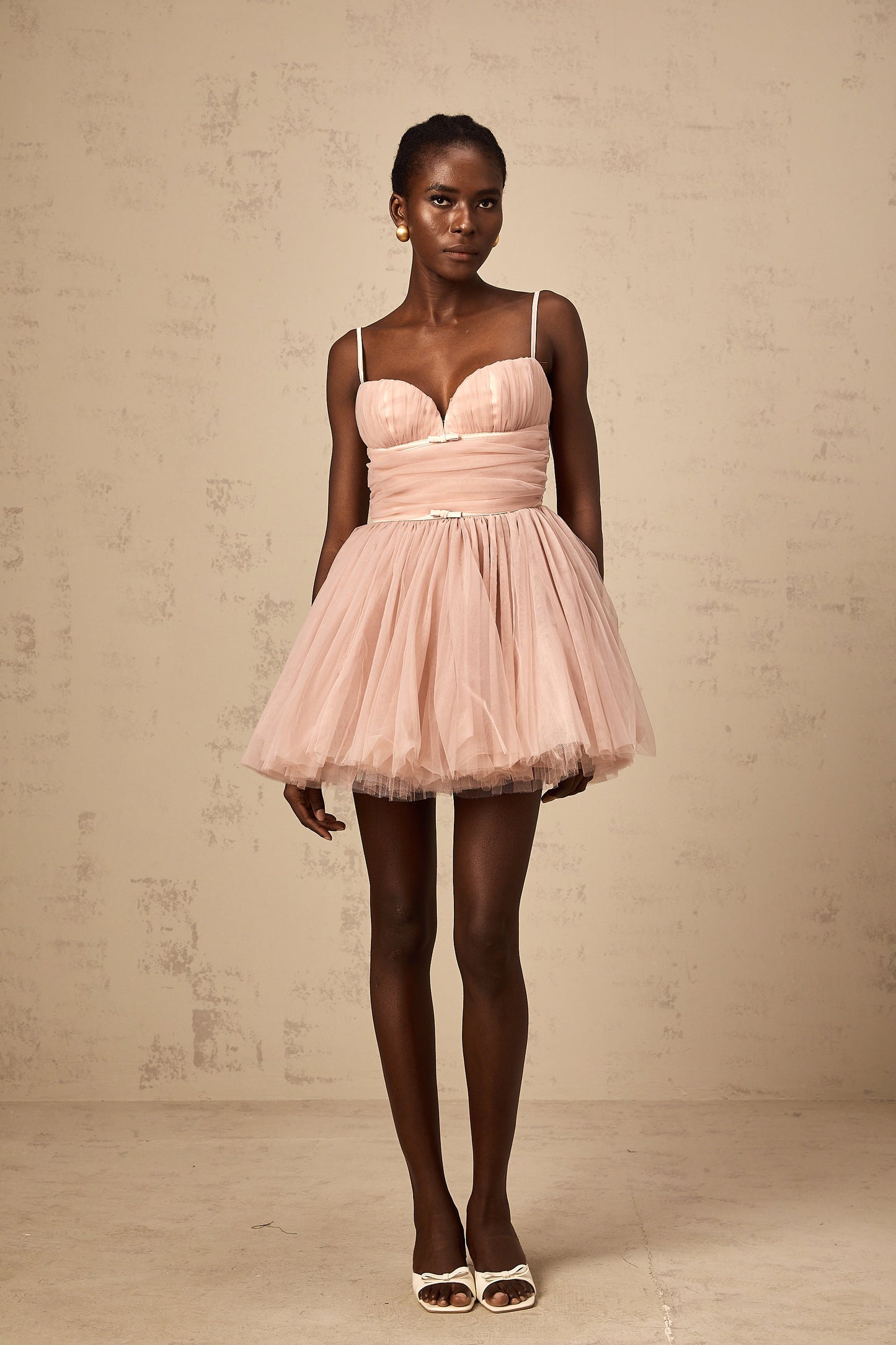 Odin sleeveless pleated tulle mini dress