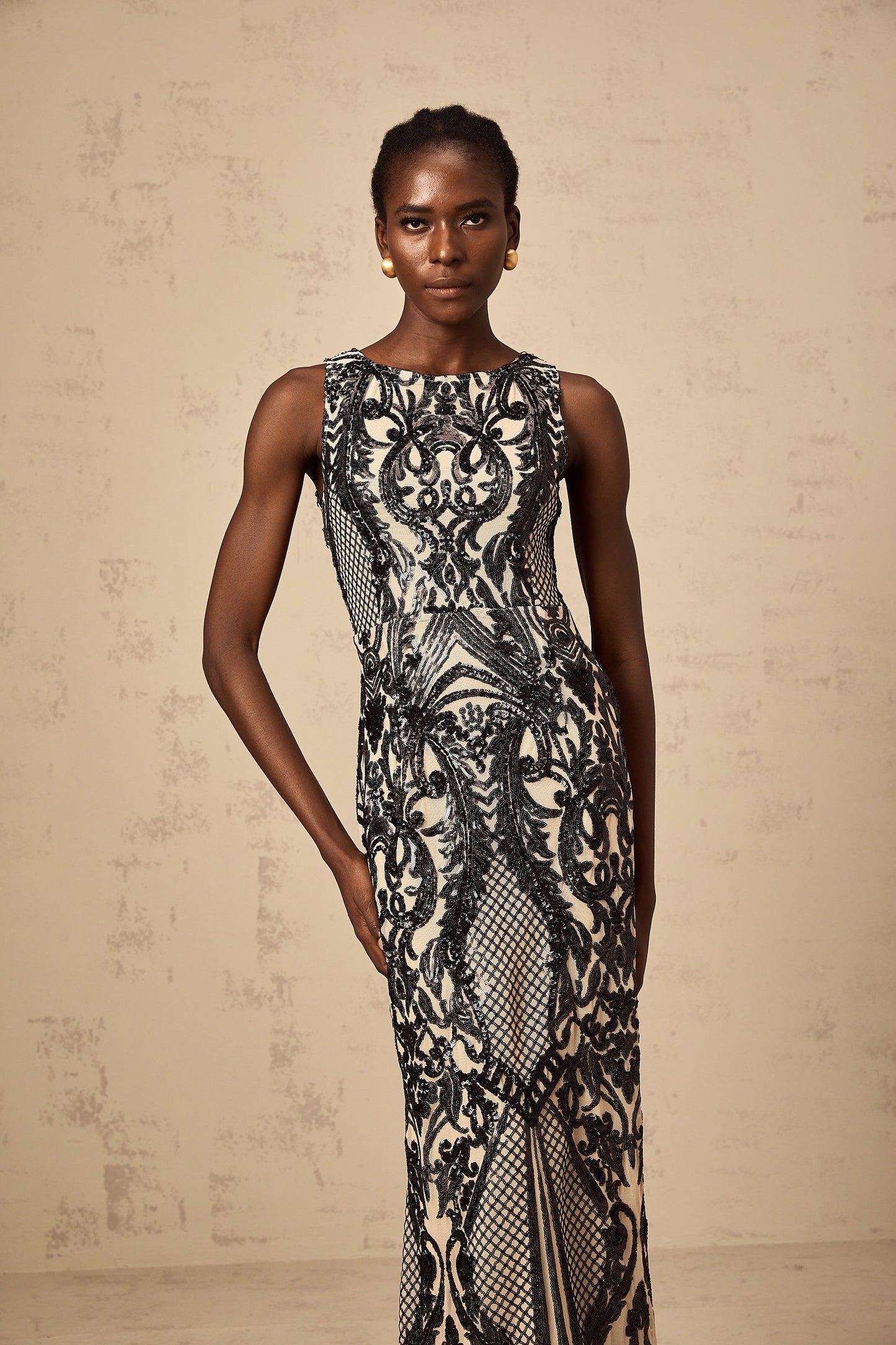 Annie sequin-embellished mesh maxi dress