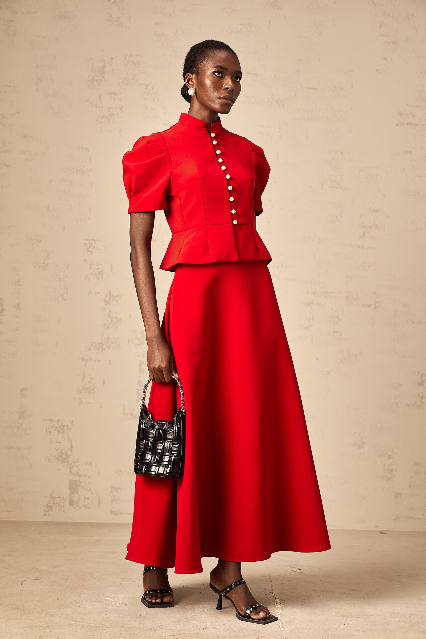 Colette red pleated blouse & skirt matching set
