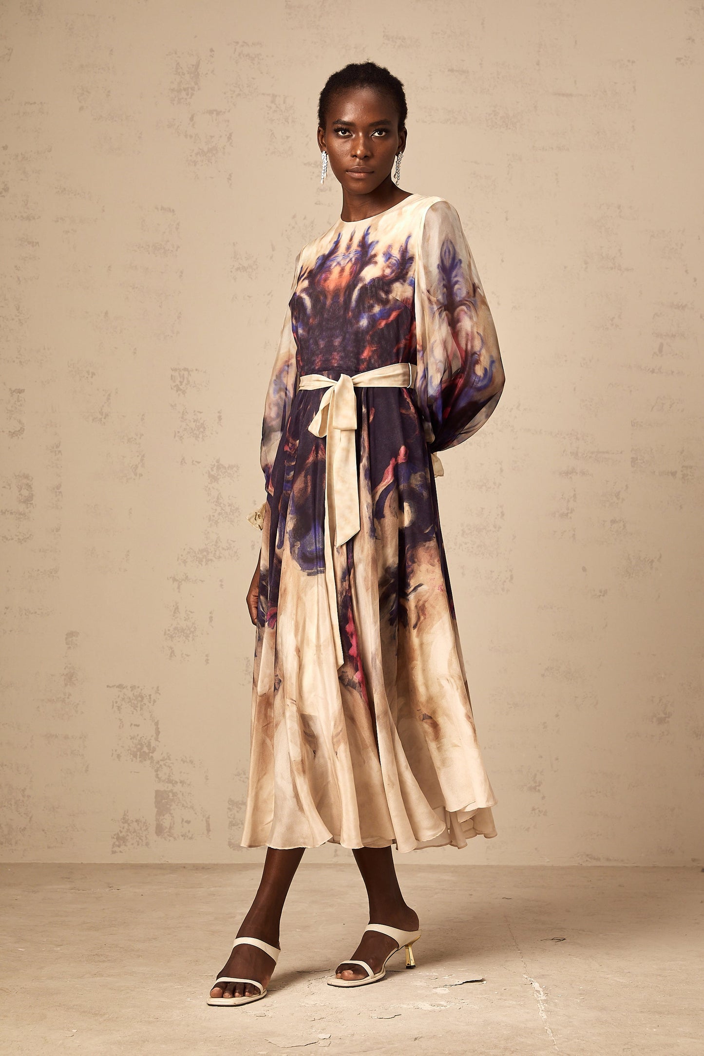 Urbaine smudged graffiti-print silk midi dress