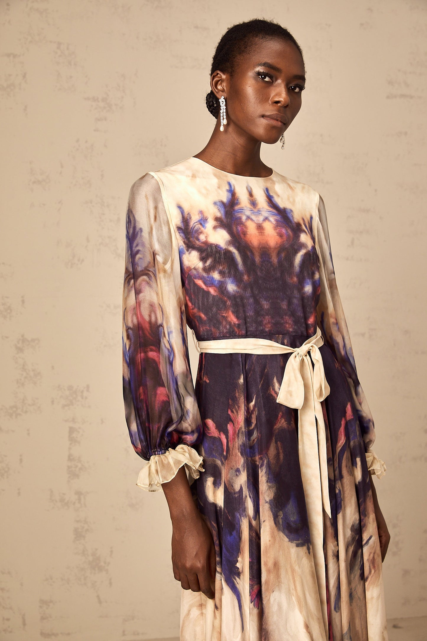 Urbaine smudged graffiti-print silk midi dress