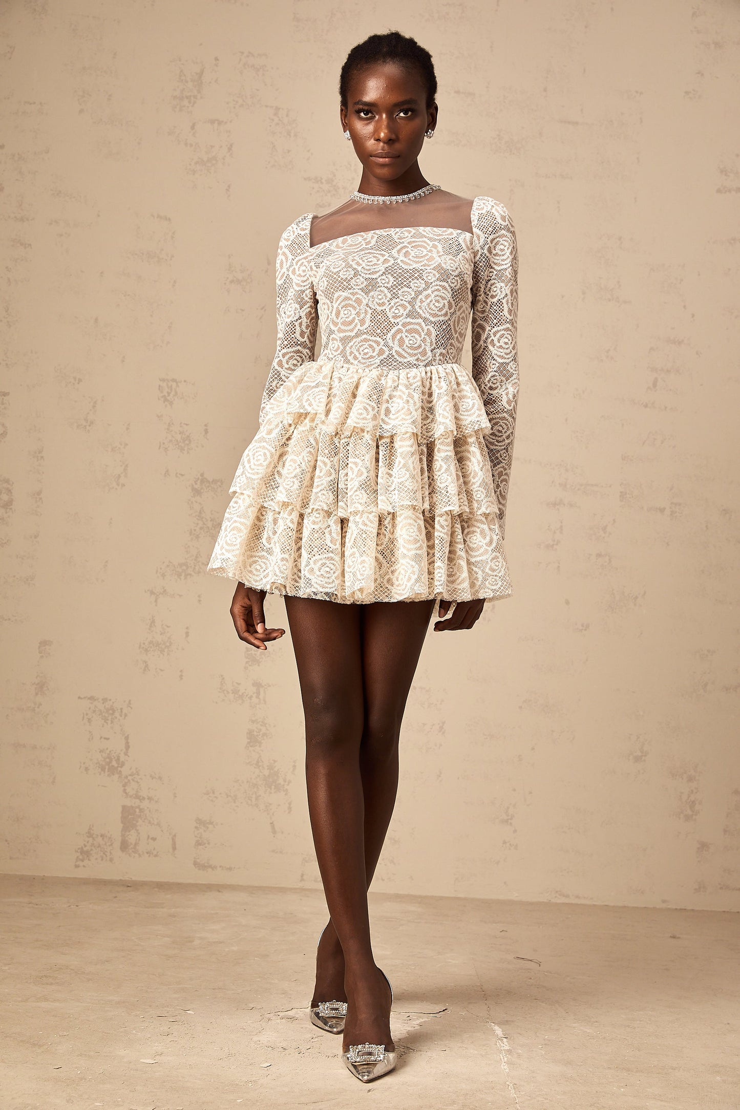 Hippolyte neutrals floral-embroidered mini dress