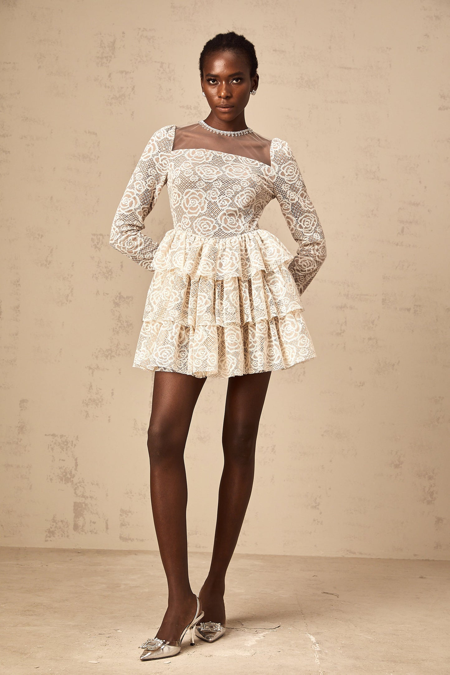 Hippolyte neutrals floral-embroidered mini dress