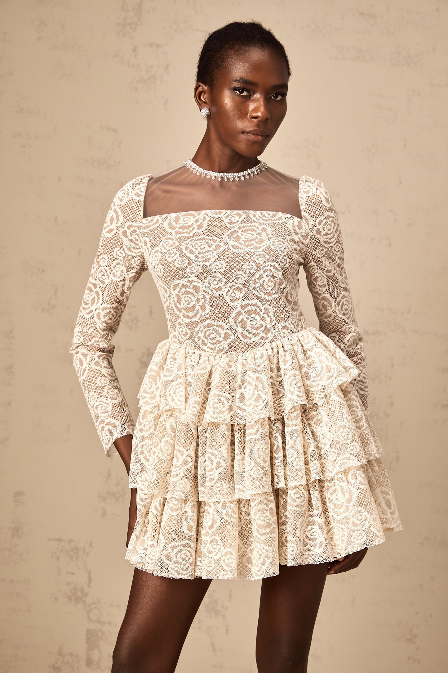 Hippolyte neutrals floral-embroidered mini dress