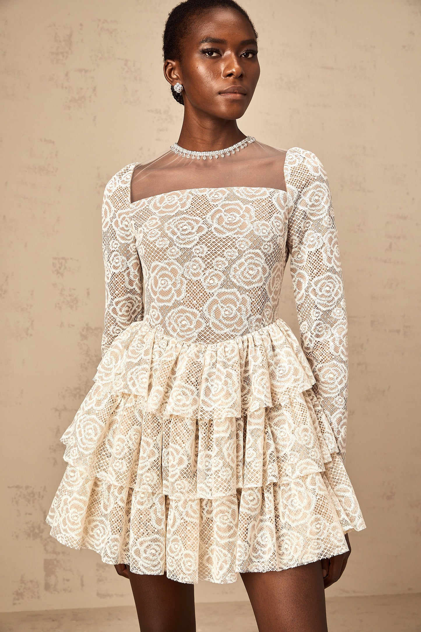 Hippolyte neutrals floral-embroidered mini dress