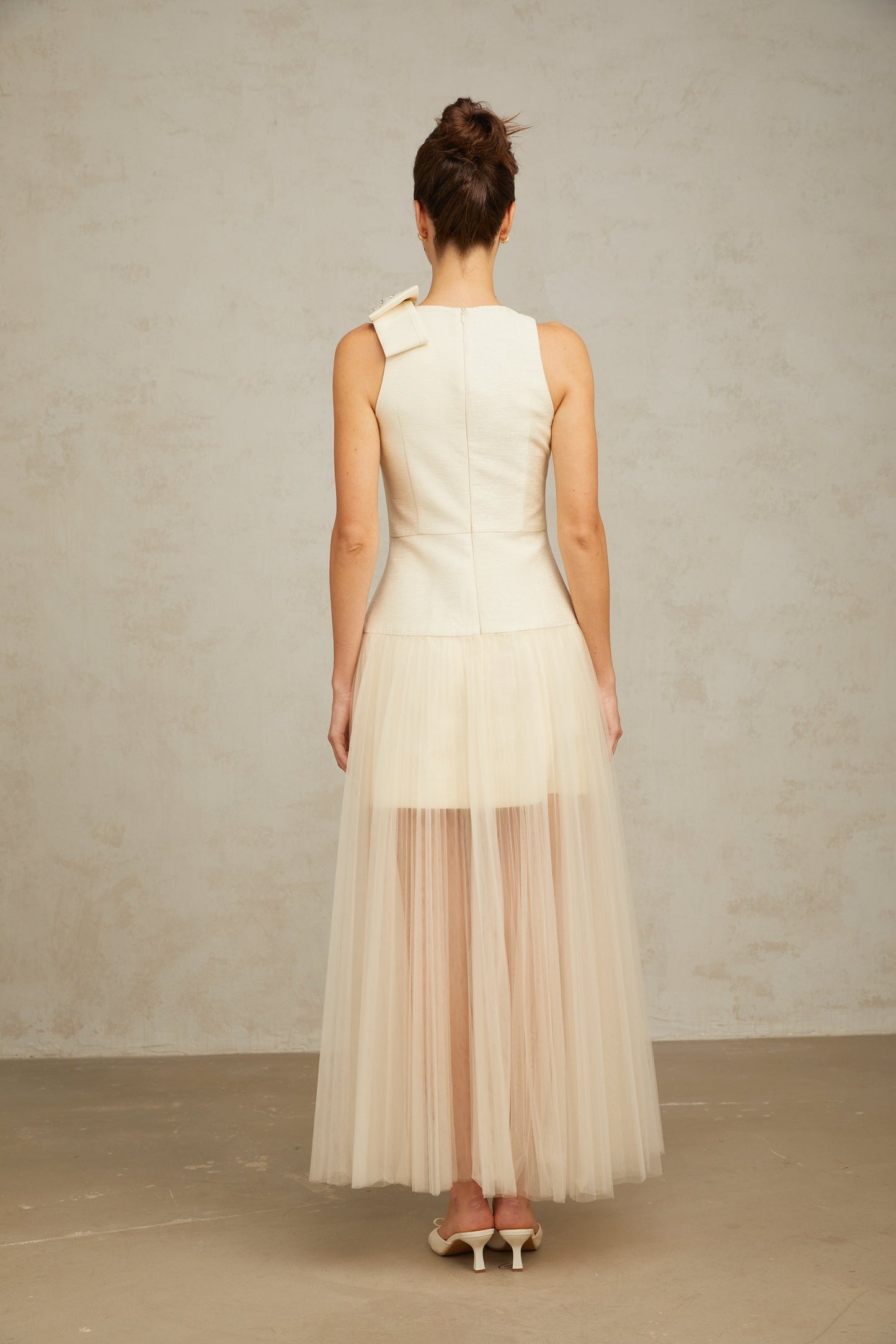 Thérèse bowknot tulle-panelling midi dress in White