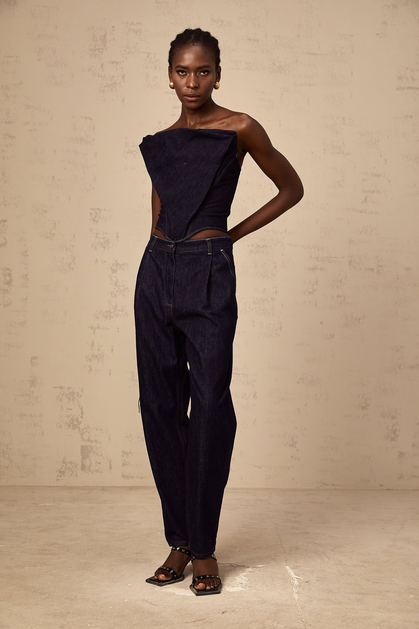 Danaé blue high-rise pleated-detail jeans