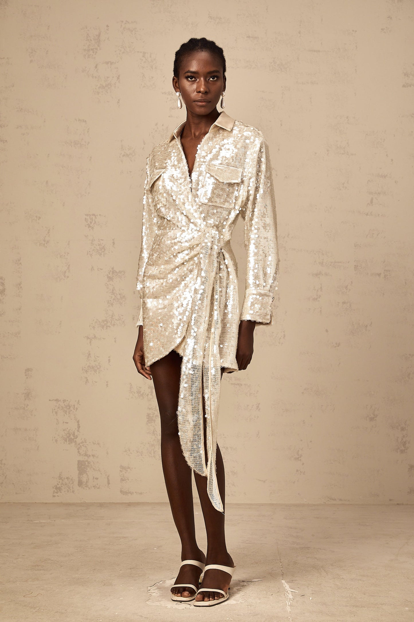 Aurore wrap-design sequined mini shirt dress