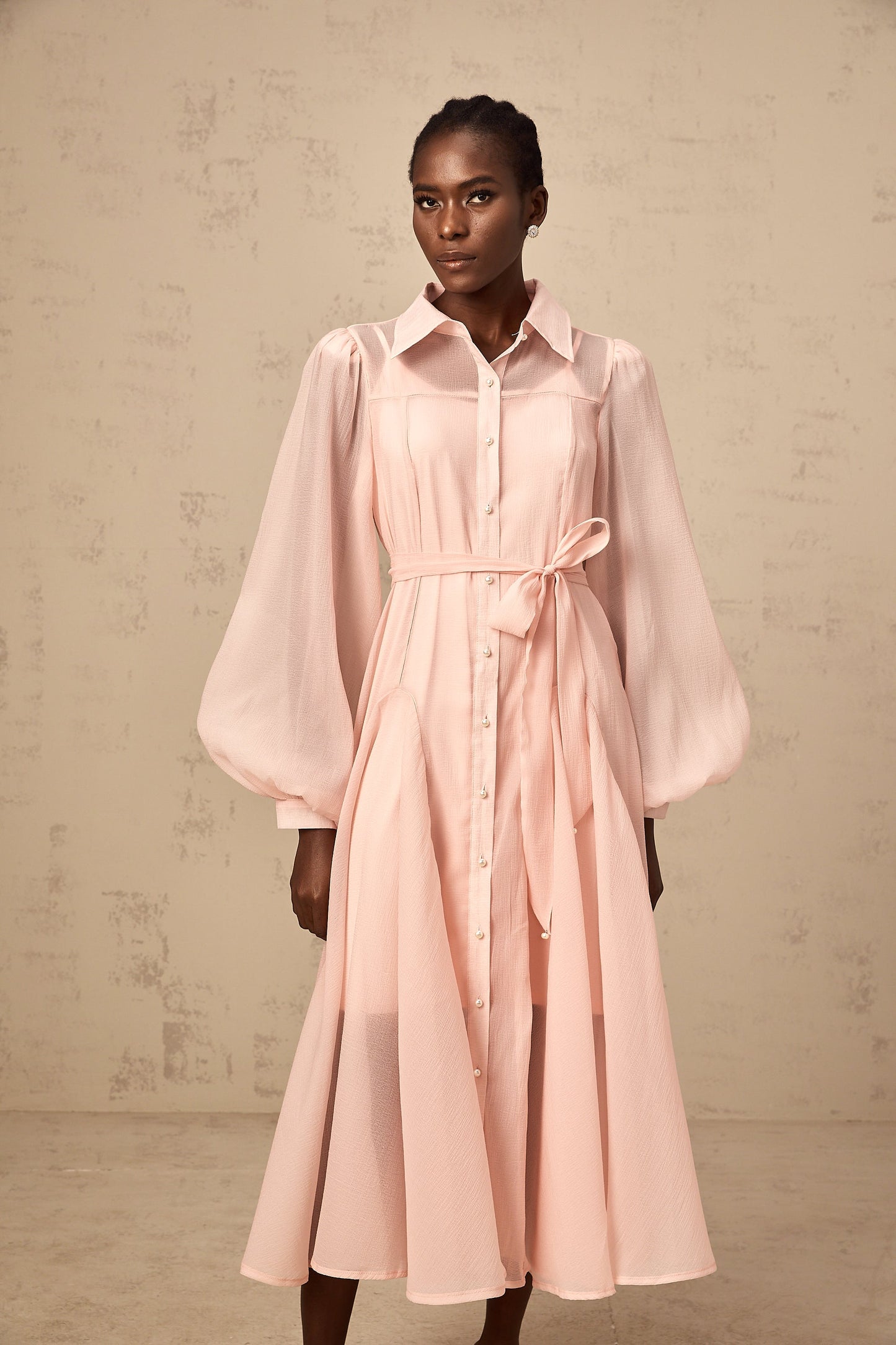 Sibylle pink tied-waist midi shirt dress