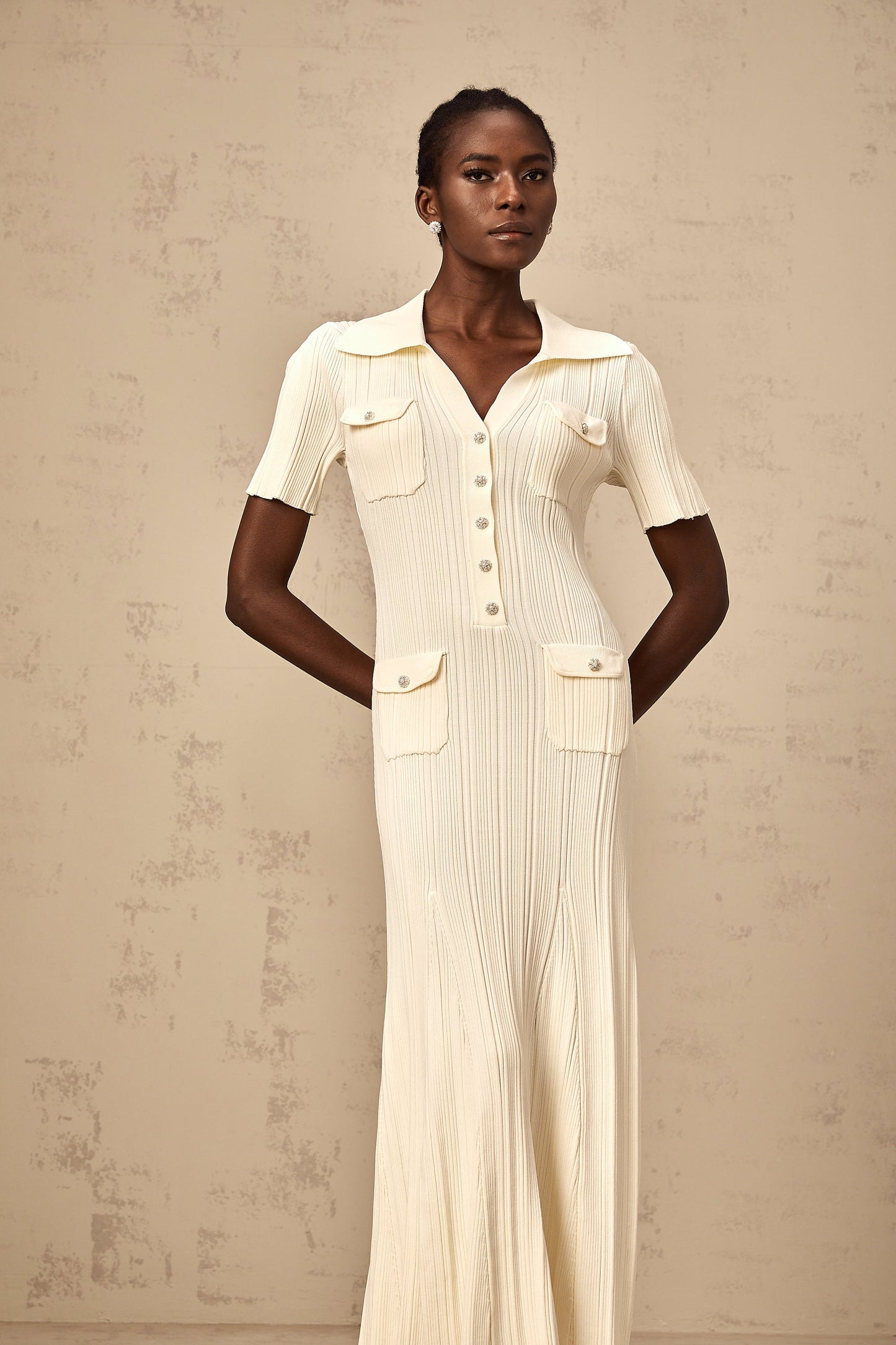 Nouria neutrals ribbed-knit midi dress