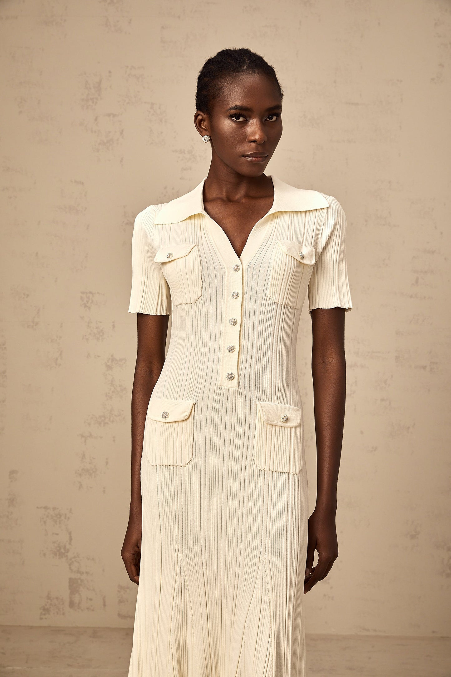 Nouria neutrals ribbed-knit midi dress