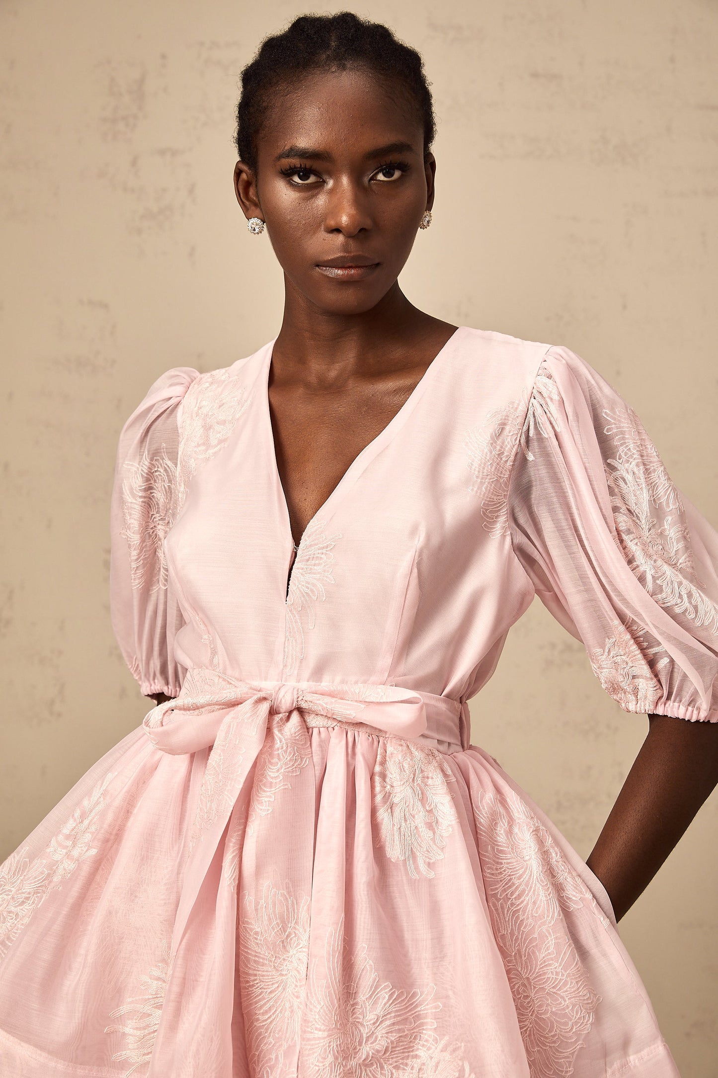 Florence pink floral-embroidered layered mini dress