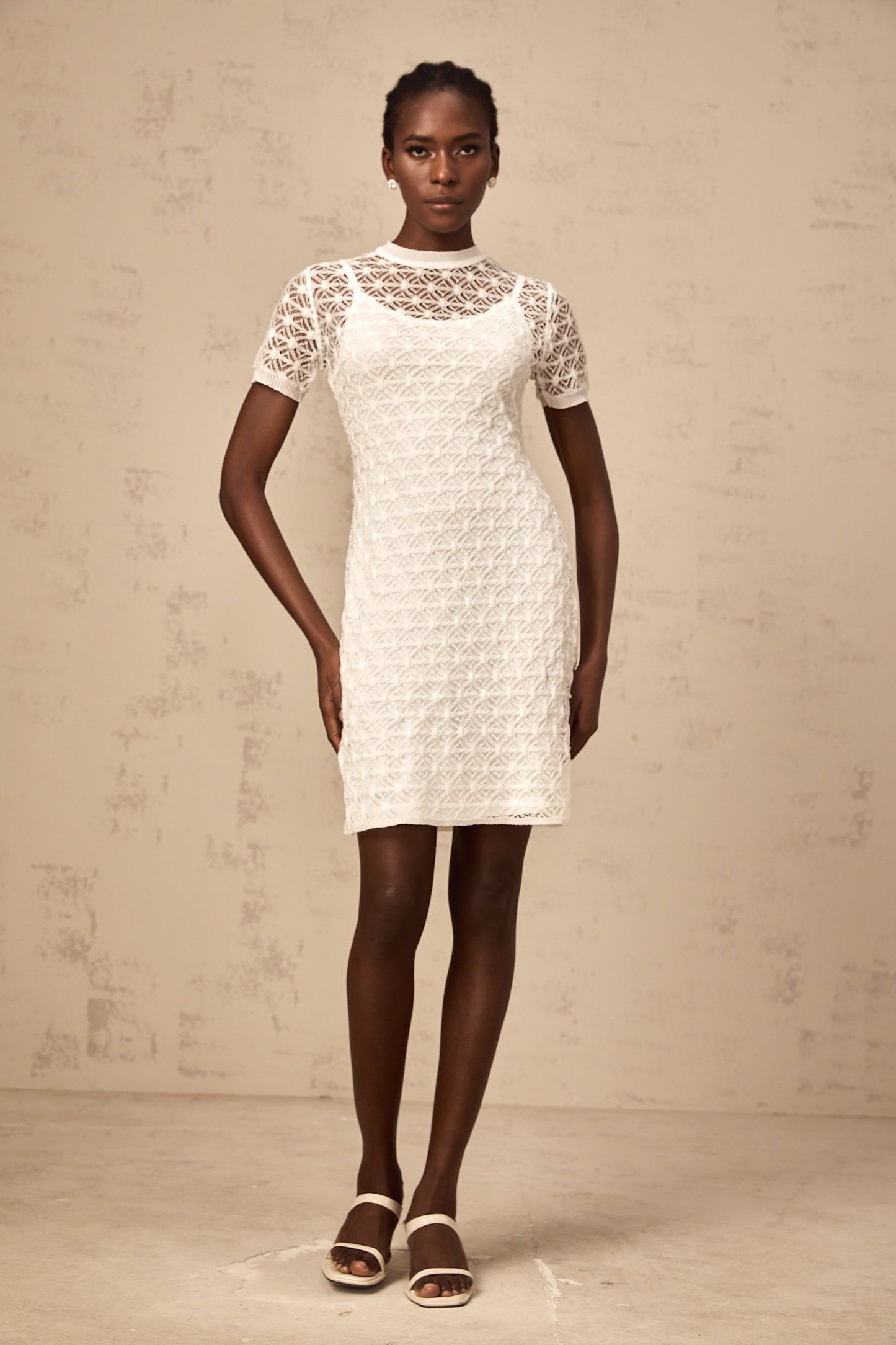 Vanessa white semi-sheer knit mini dress