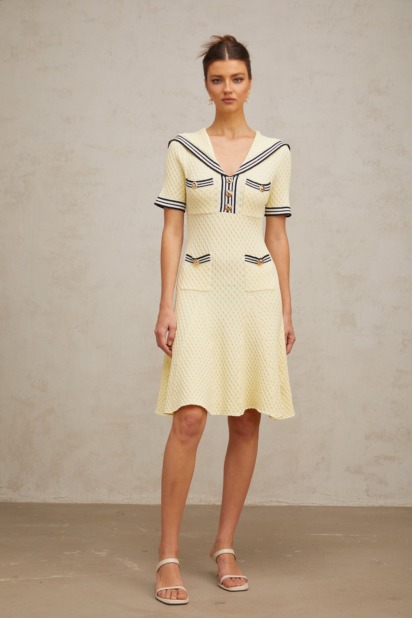 Madeleine yellow sailor-collar knitted dress