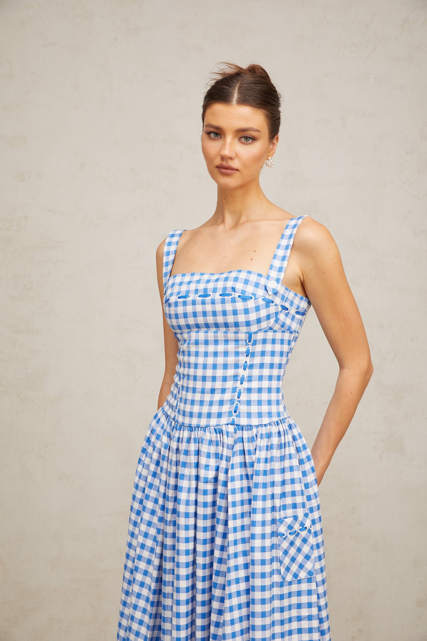 Diane blue gingham midi dress