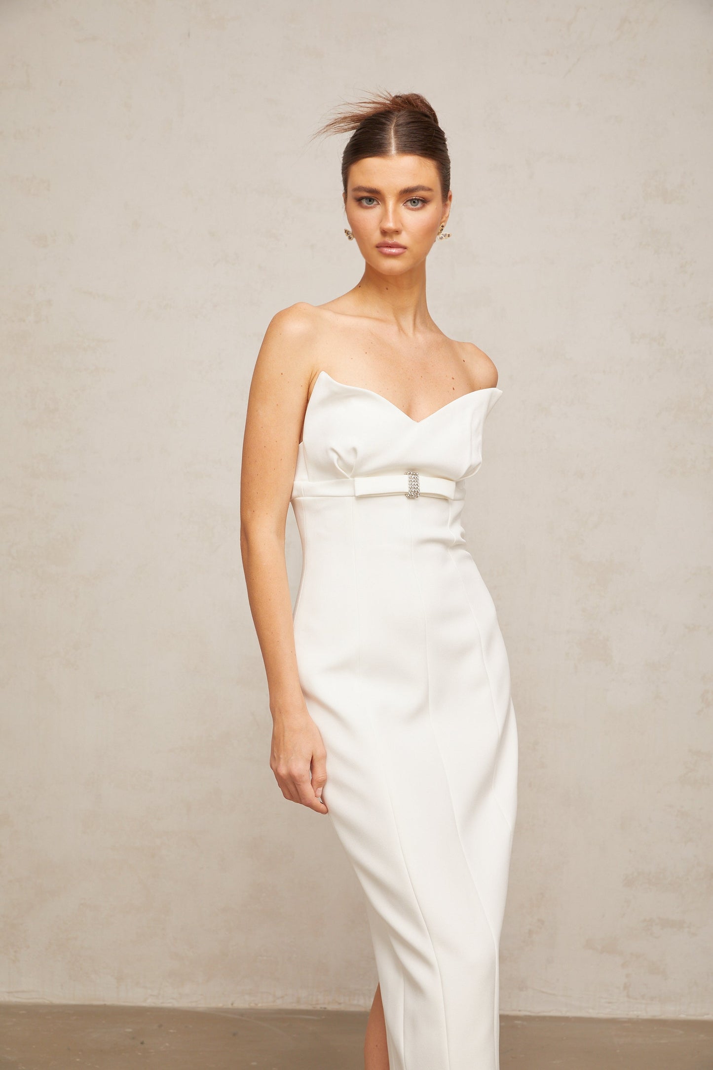Isaline white corset bow-detail midi dress
