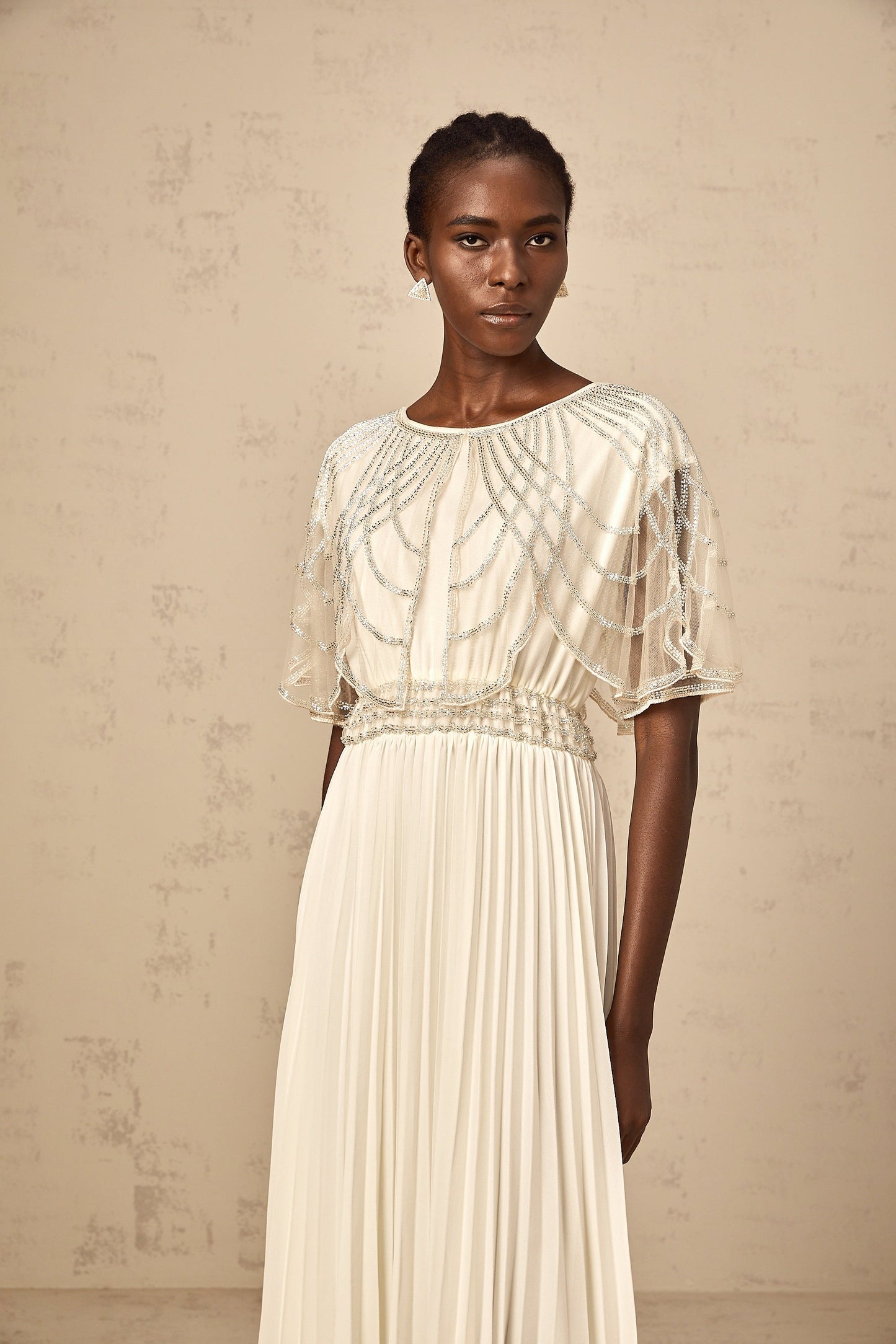 Xénia white crystal-embellished pleated maxi dress