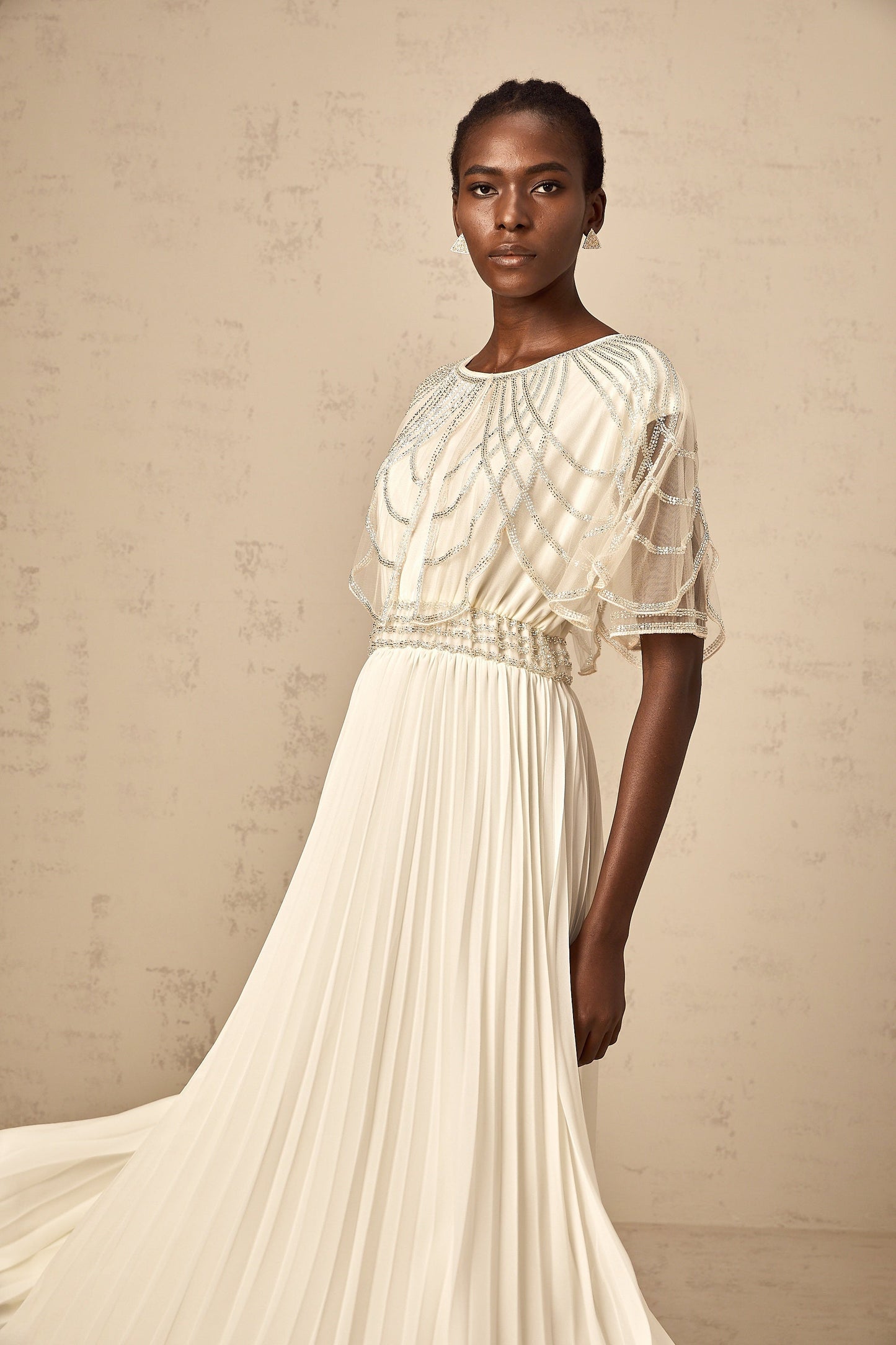 Xénia white crystal-embellished pleated maxi dress